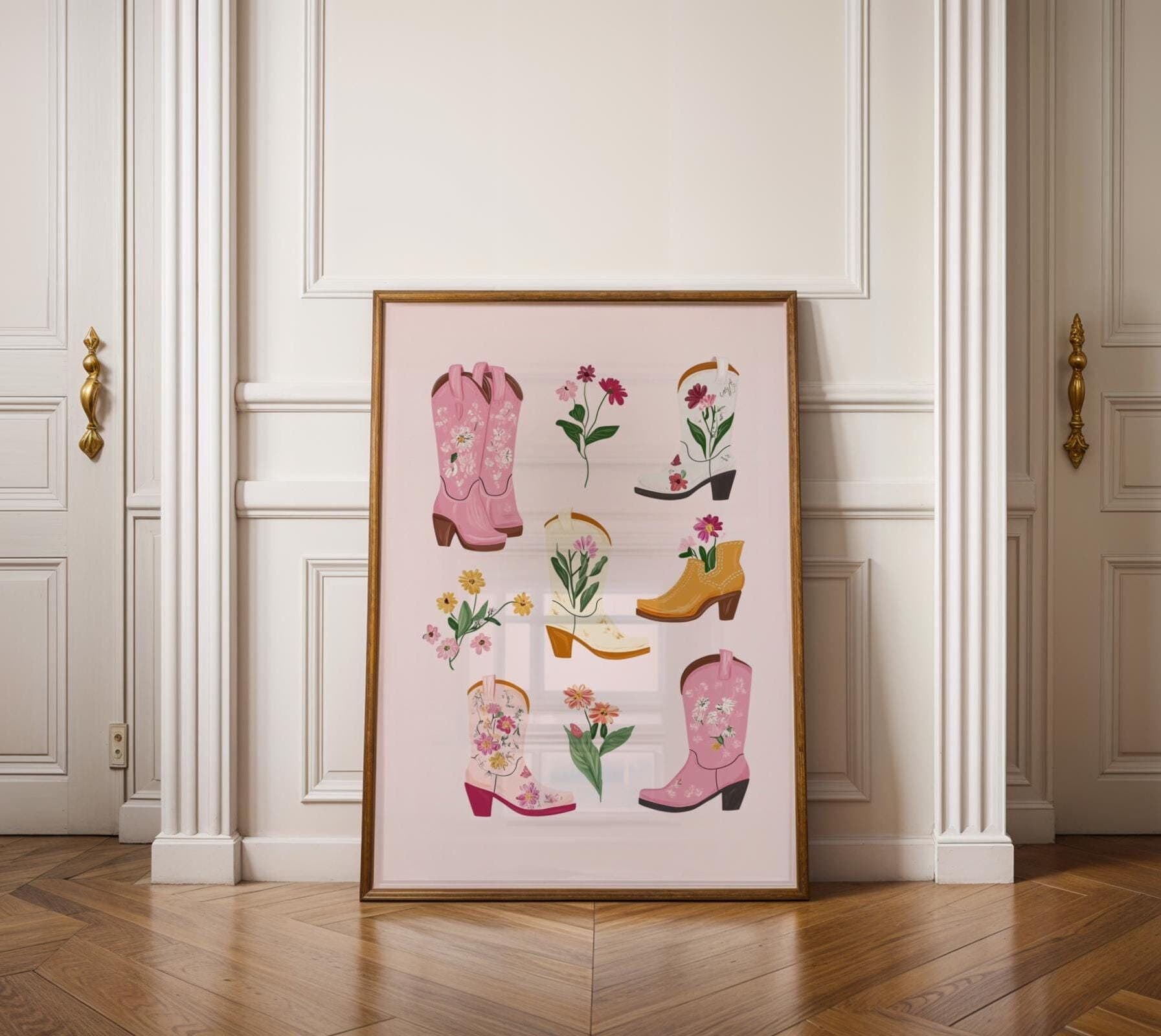 Floral Cowboy Boots Print, Girly Western Wall Decor (Digital Download)