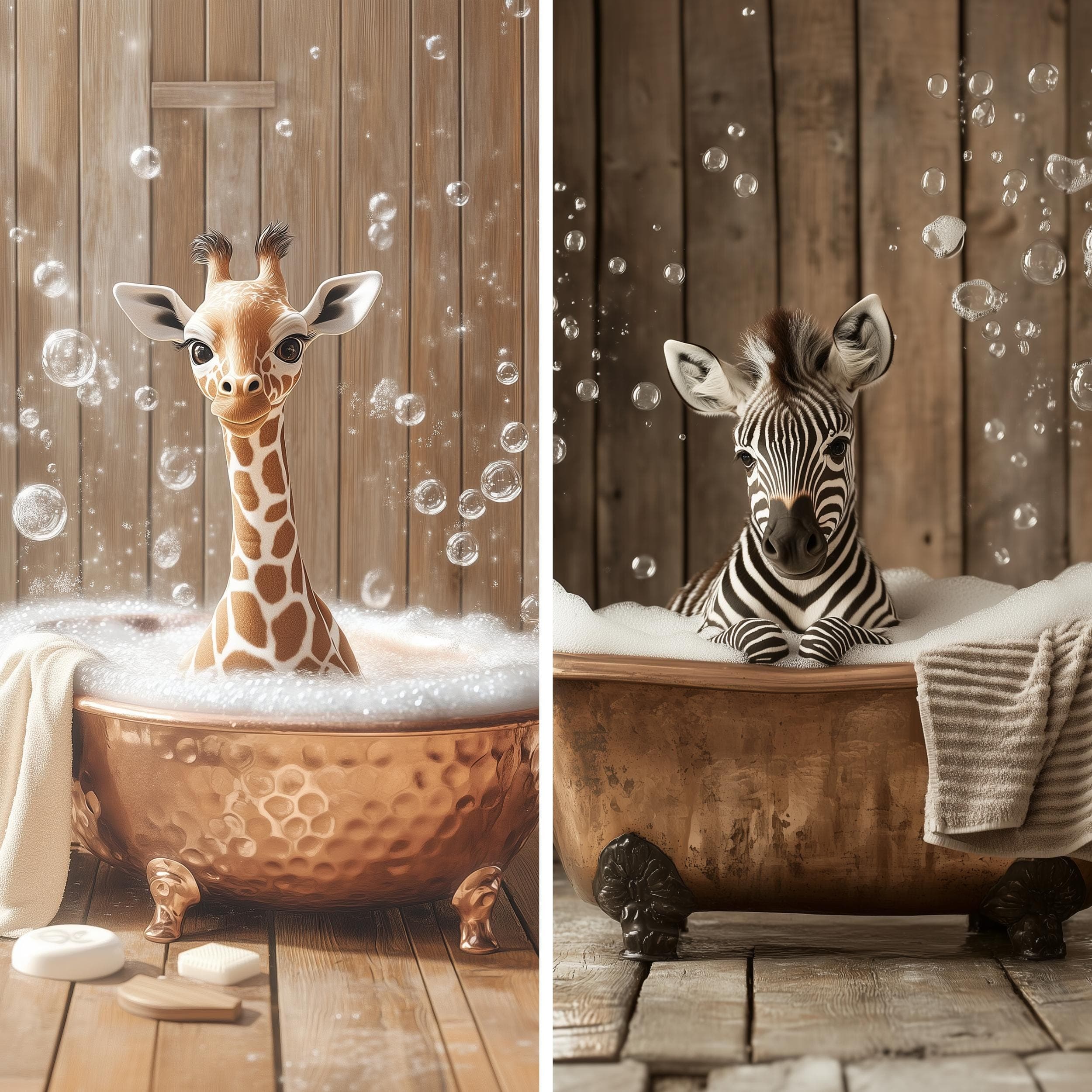 Animal in Bathtub Print, Funny Bathroom Wall Decor, Nursery Animal Prints, Animal Gallery Set, Set of 6, Bathroom Art Print, Safari Bathtub - view 8