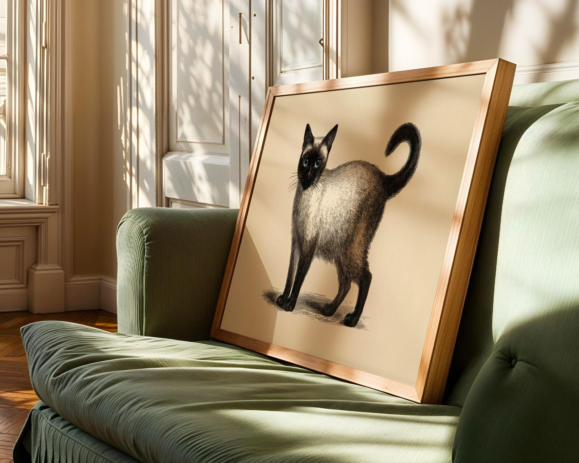 Siamese Cat Print, Vintage Cat Poster, Line Art Siamese Cat, Sepia Beige Wall Print, Minimal Cat Decor, Cat Lover Gift, Digital Animal Art - view 7