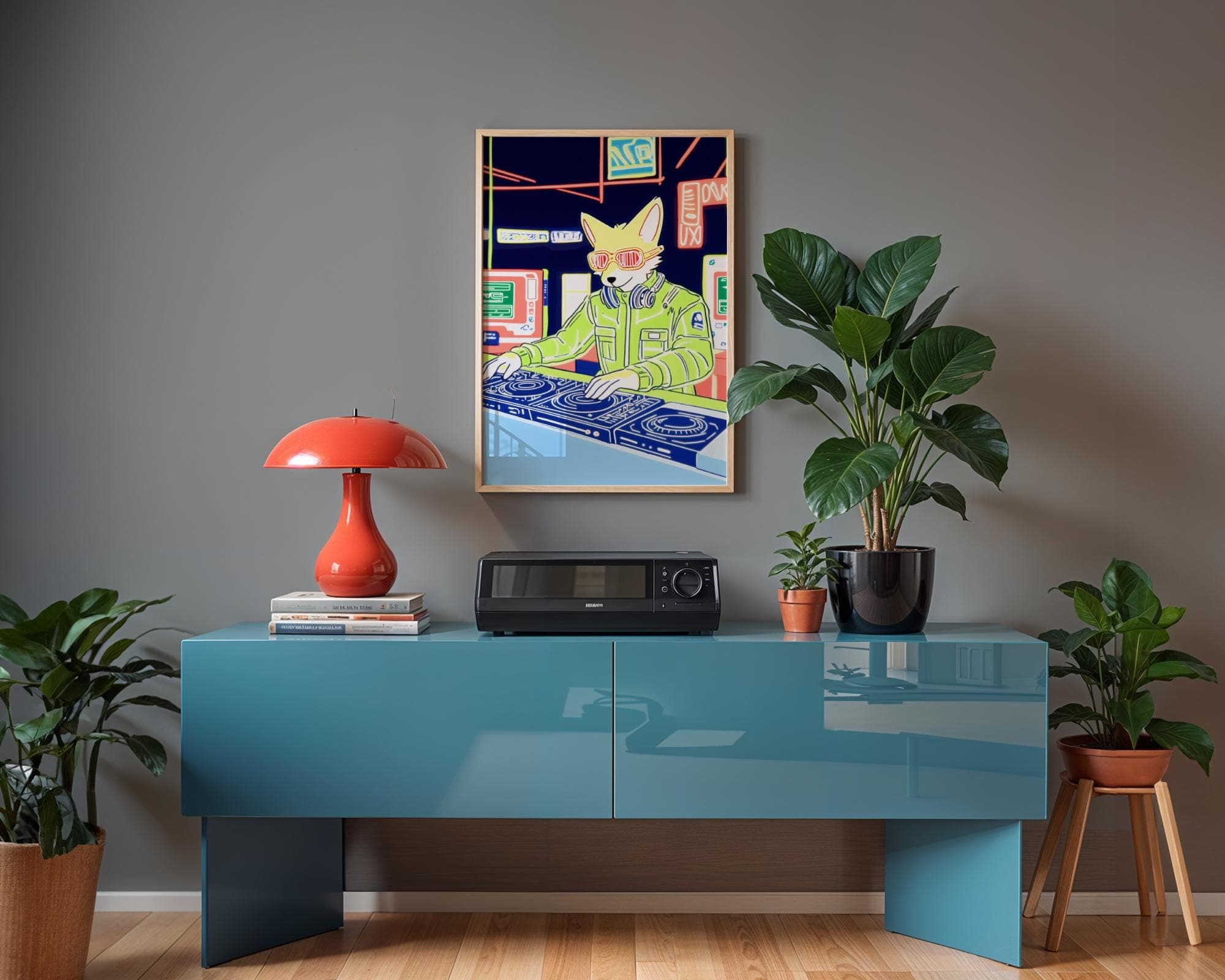 Cyberpunk DJ Fox Wall Art, Neon Furry Aesthetic Print for Gaming Rooms, Electronic Music DJ Fox, Digital Illustration for EDM Enthusiasts - view 5