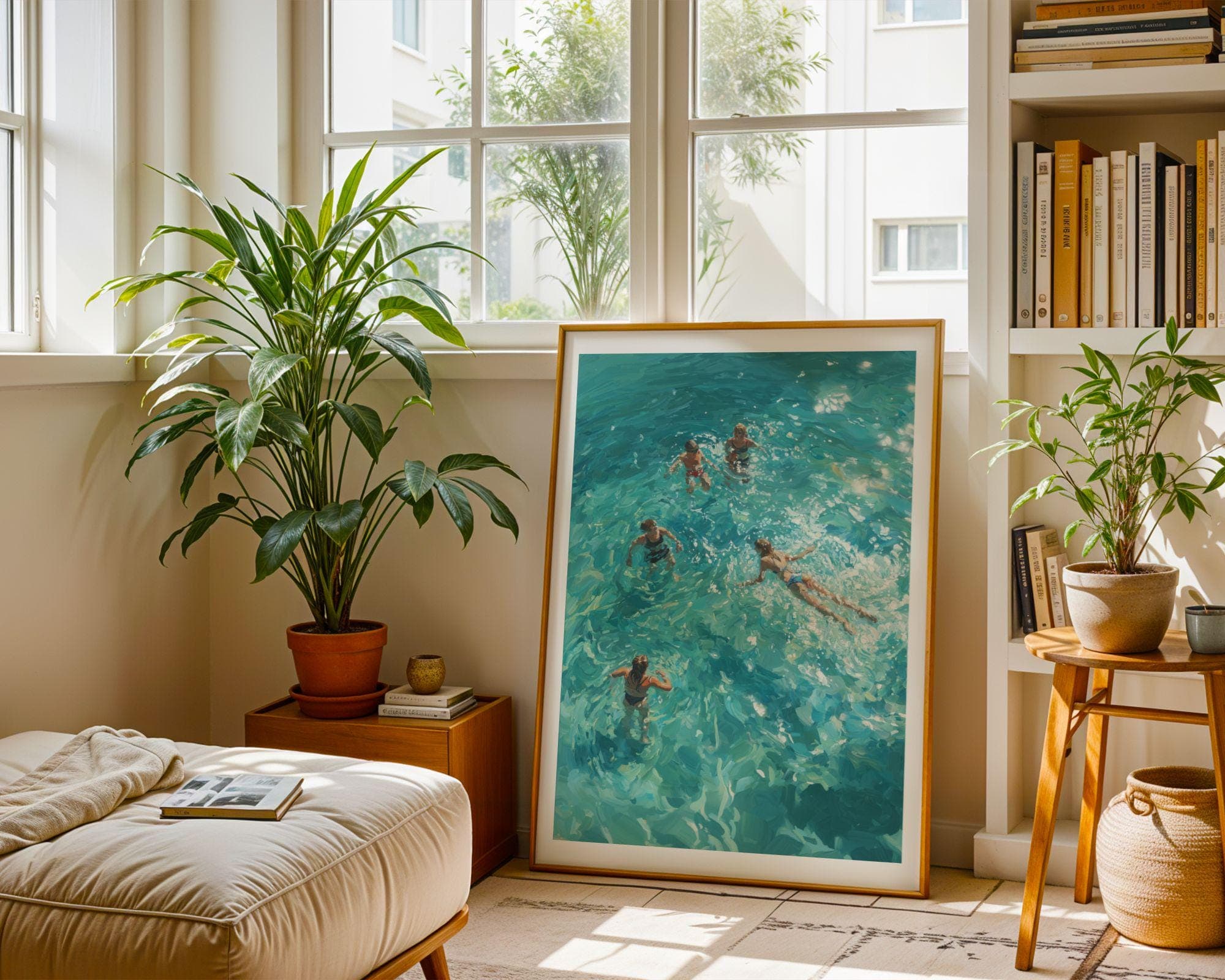 Coastal Wall Art, Turquoise Ocean Swimming Painting, Beach House Wall Decor, Ocean Oil Painting, Beach House Wall Decor, Coastal Bathroom - view 4