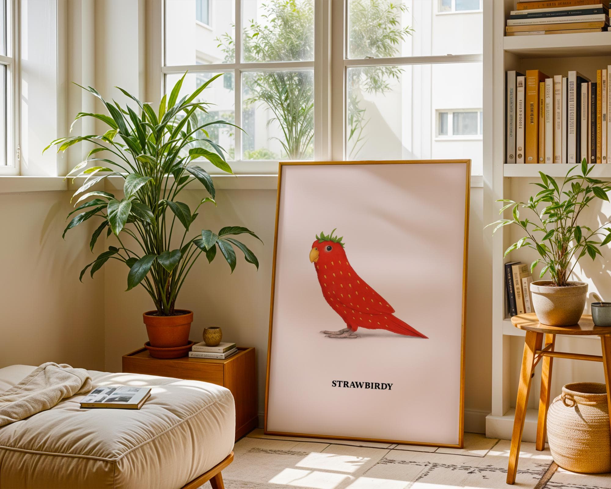 Strawberry Parrot Print: Funny Bird Wall Art, Whimsical Animal Poster (Digital Download) - view 6