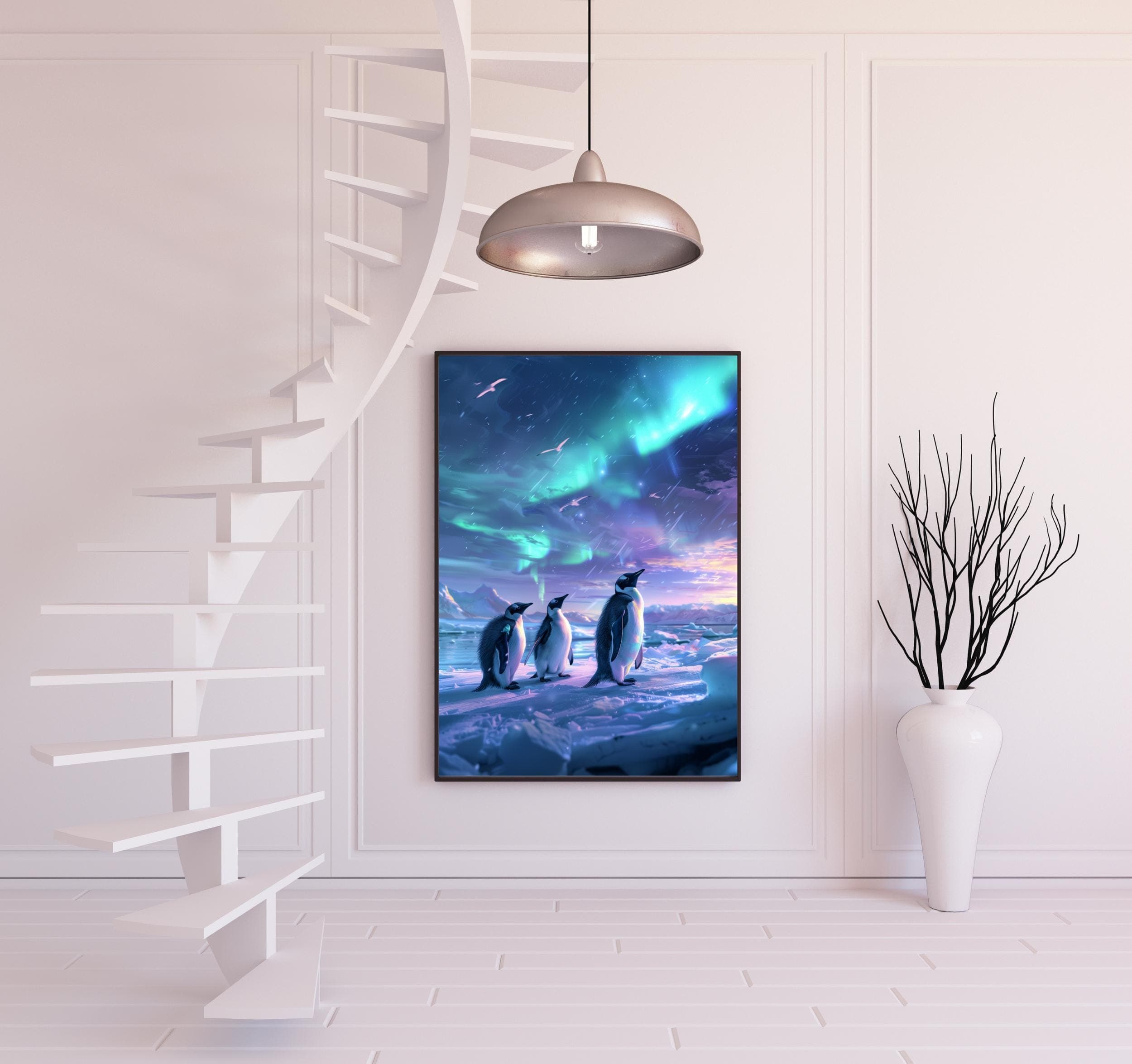 Aurora Penguins Poster, Kids Room Decor, Whimsical Penguin Art, Northern Lights Nursery Decor, Fantasy Kids Wall Art, Child's Room Decor - view 3