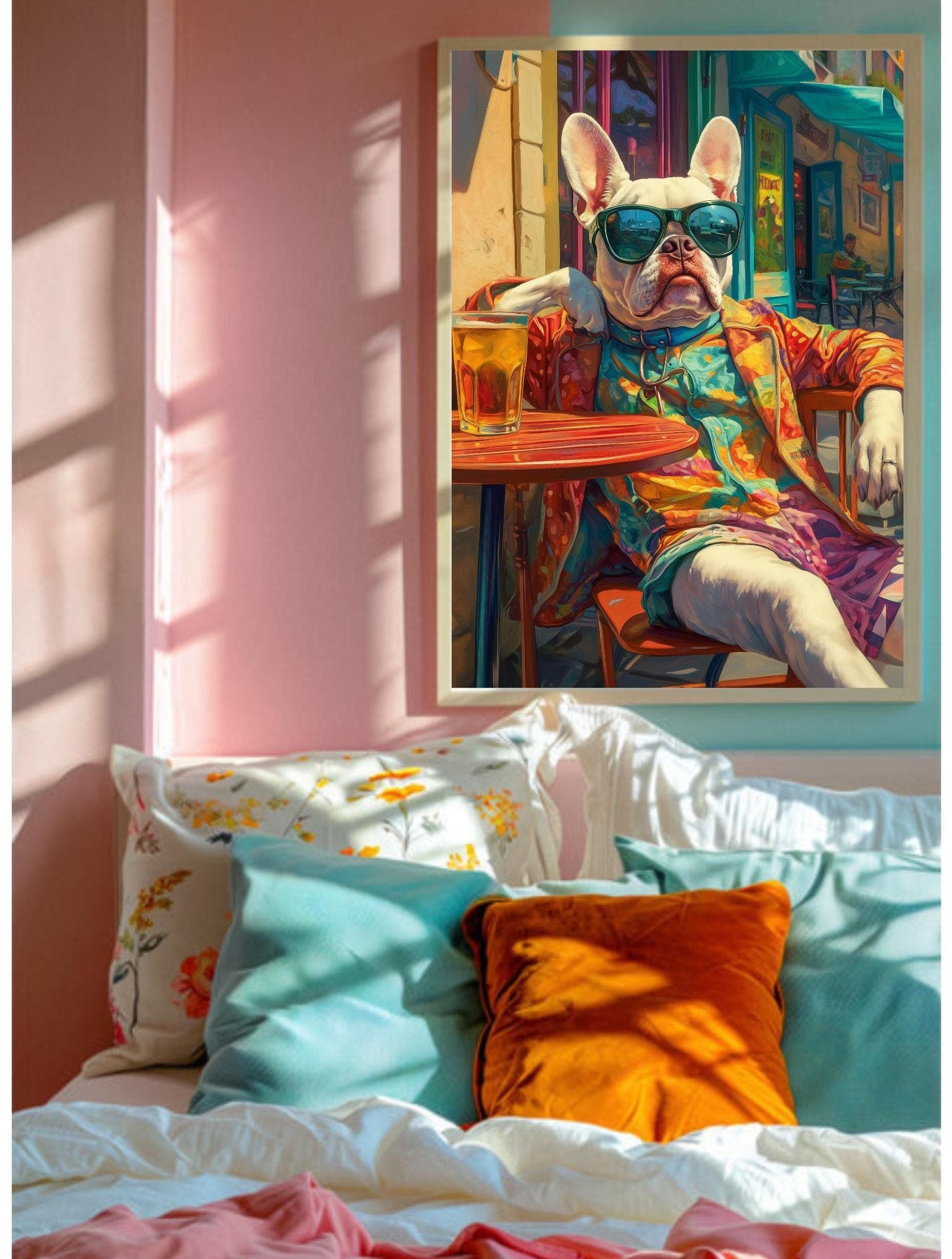 Cool French Bulldog Print, Cafe Scene, Colorful Dog Art (Digital Download) - view 4