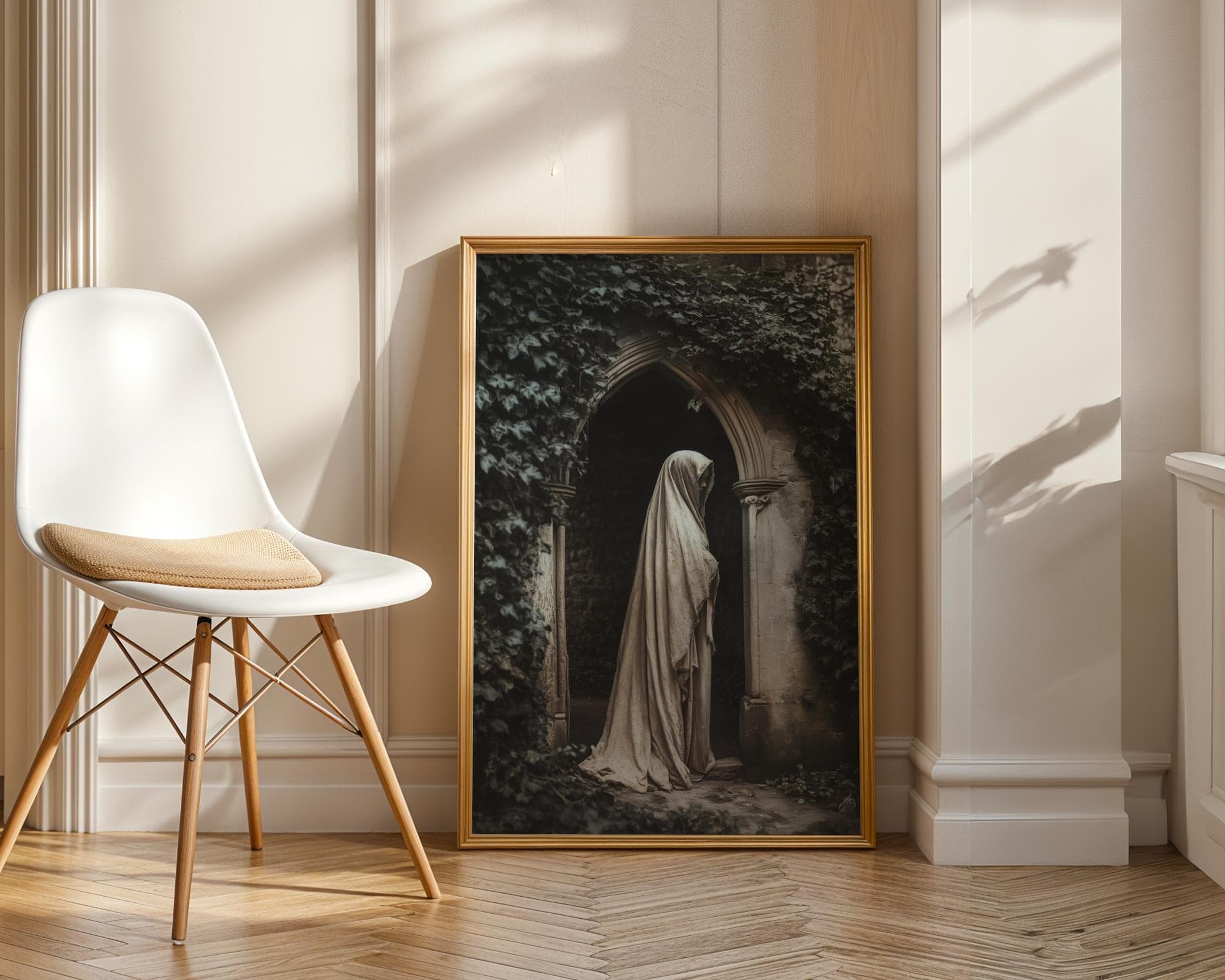 Veiled Woman under Ivy Canvas β Moody Gothic Portrait for Bedroom Decor, Dark Academia Wall Print, Vintage Veiled Woman Poster, Digital Art - view 2