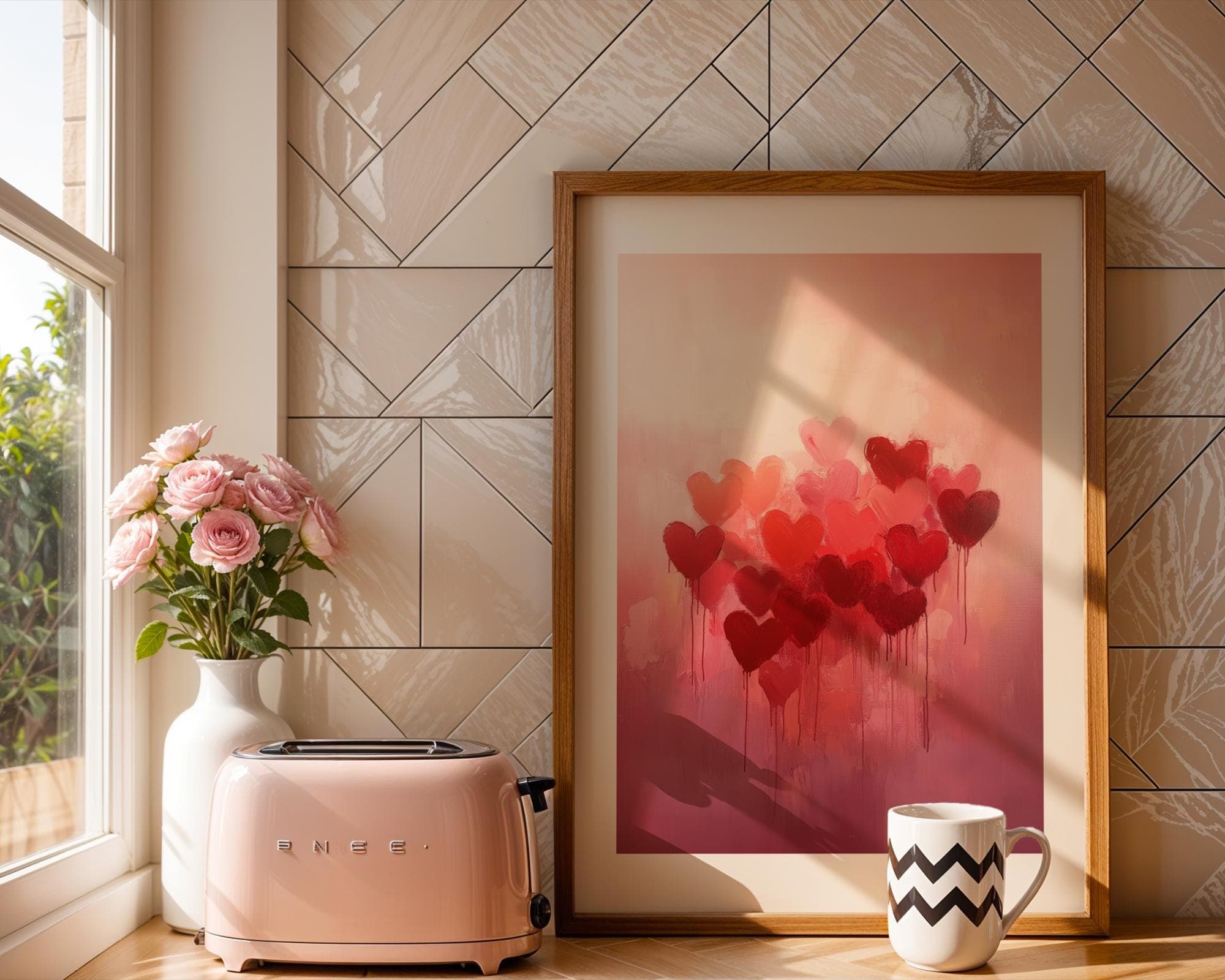 Abstract Heart Art Print, Valentine’s Day Wall Art, Valentine Home Decor, Vintage Valentines Day Decor, Romantic Wall Art, Digital Heart Art - view 2