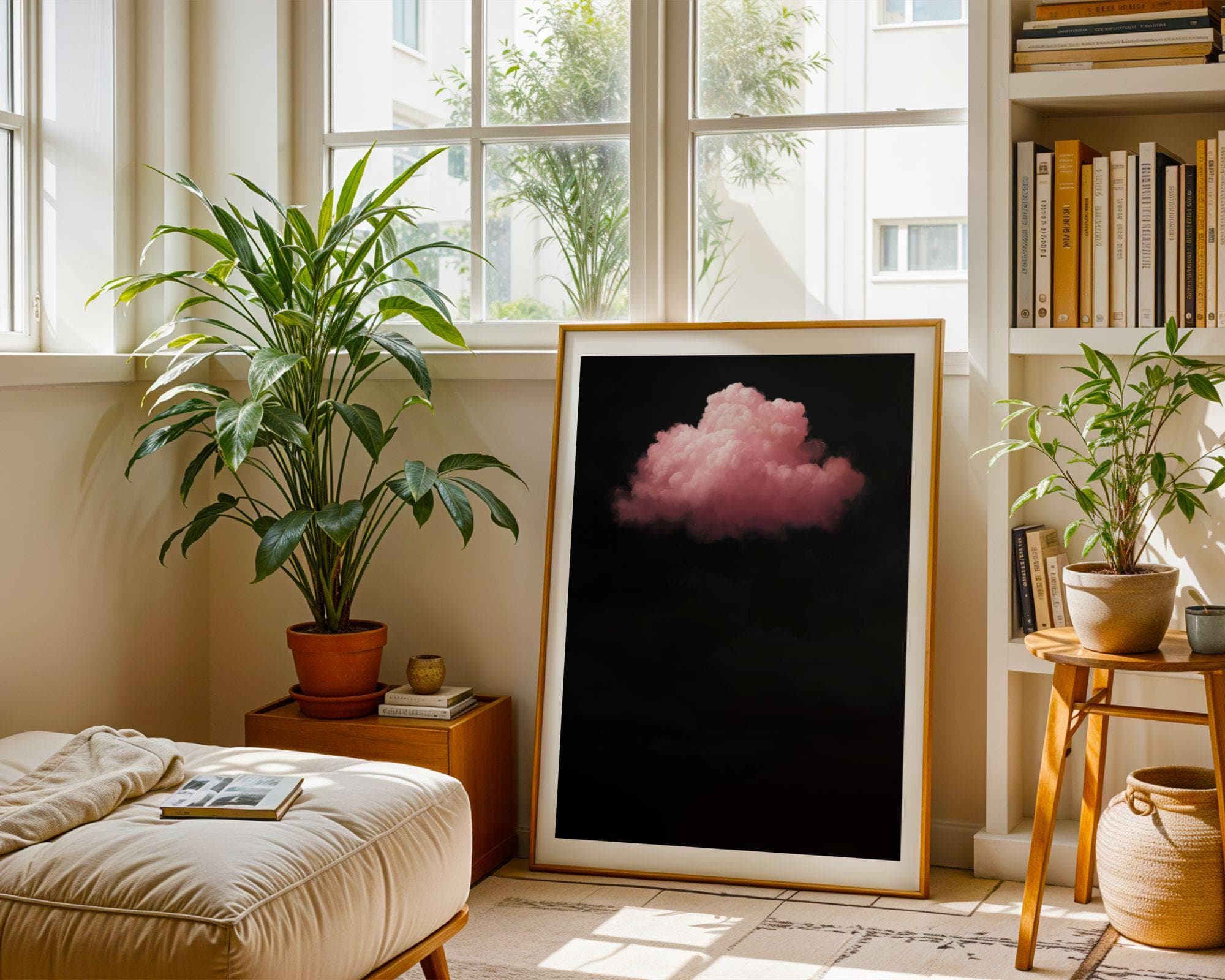 Pink Cloud on Black – Minimalist Wall Art, Floating Pink Cloud, Dark Aesthetic Decor, Minimal Surreal Art, Surreal Cloud Print, Digital Art - view 5