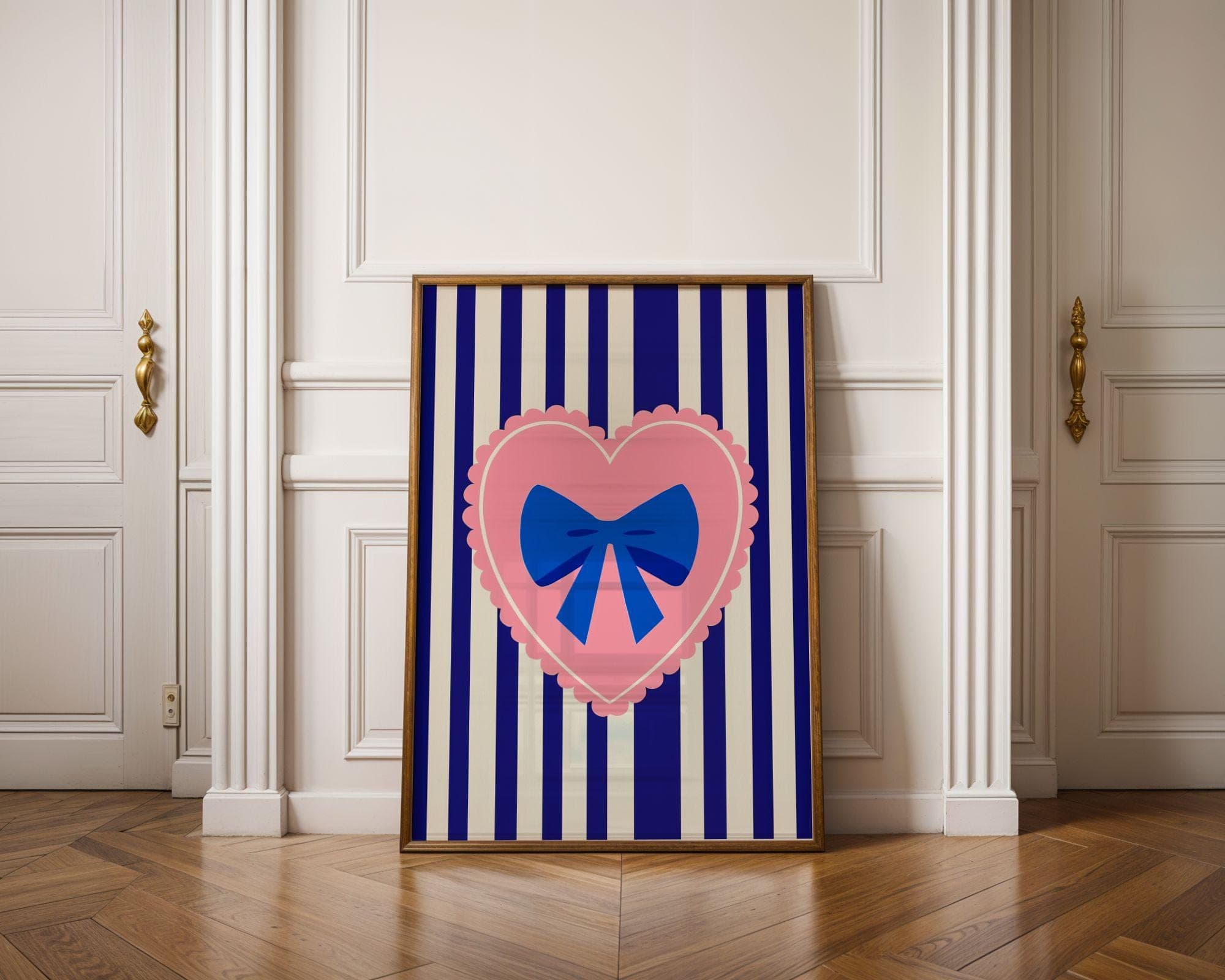 Preppy Bow Wall Art, Coquette Room Decor, Girly Aesthetic Poster, Feminine Retro Art, Pastel Pink Heart, Cute Retro Art, Cute Preppy Print
