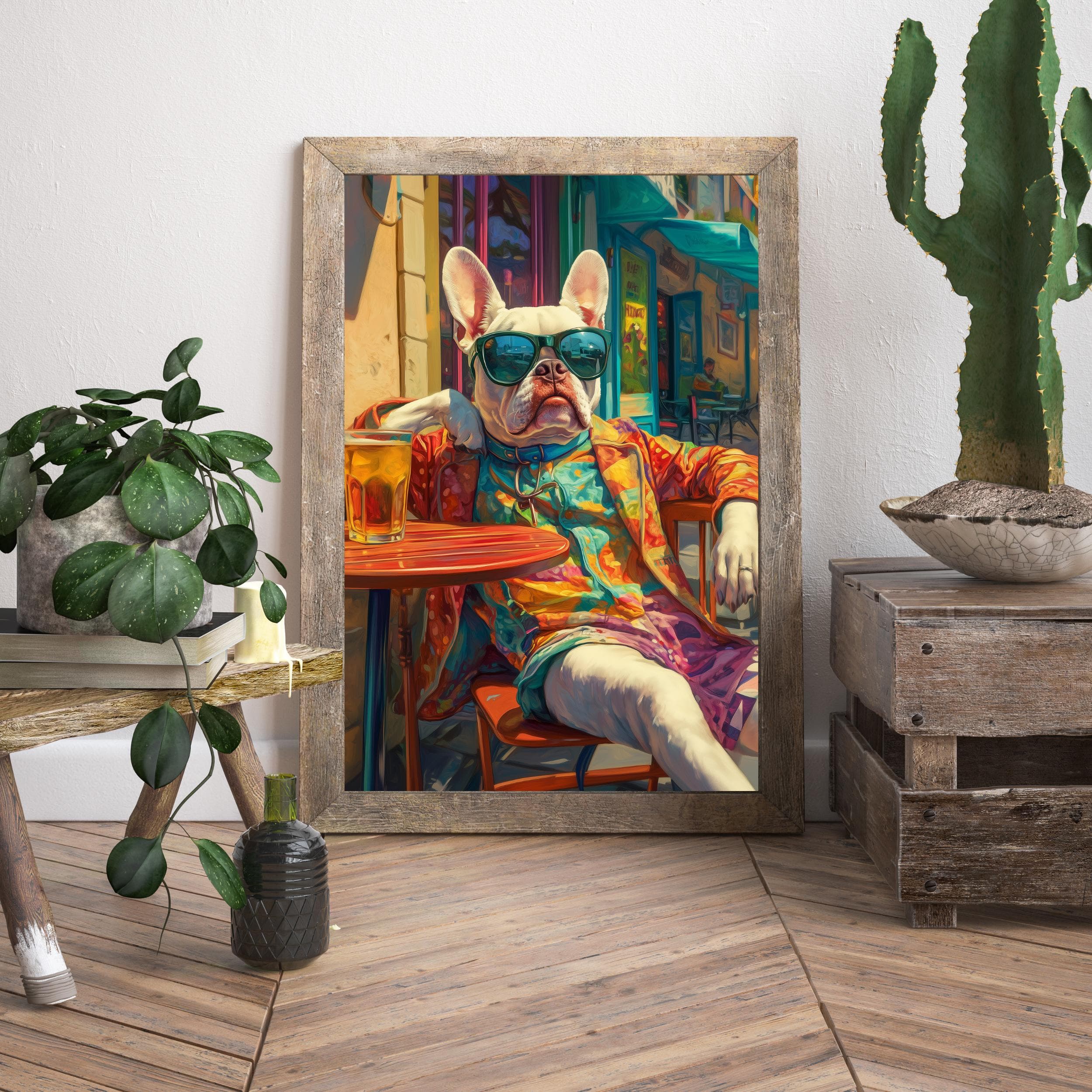 Cool French Bulldog Print, Cafe Scene, Colorful Dog Art (Digital Download) - view 6