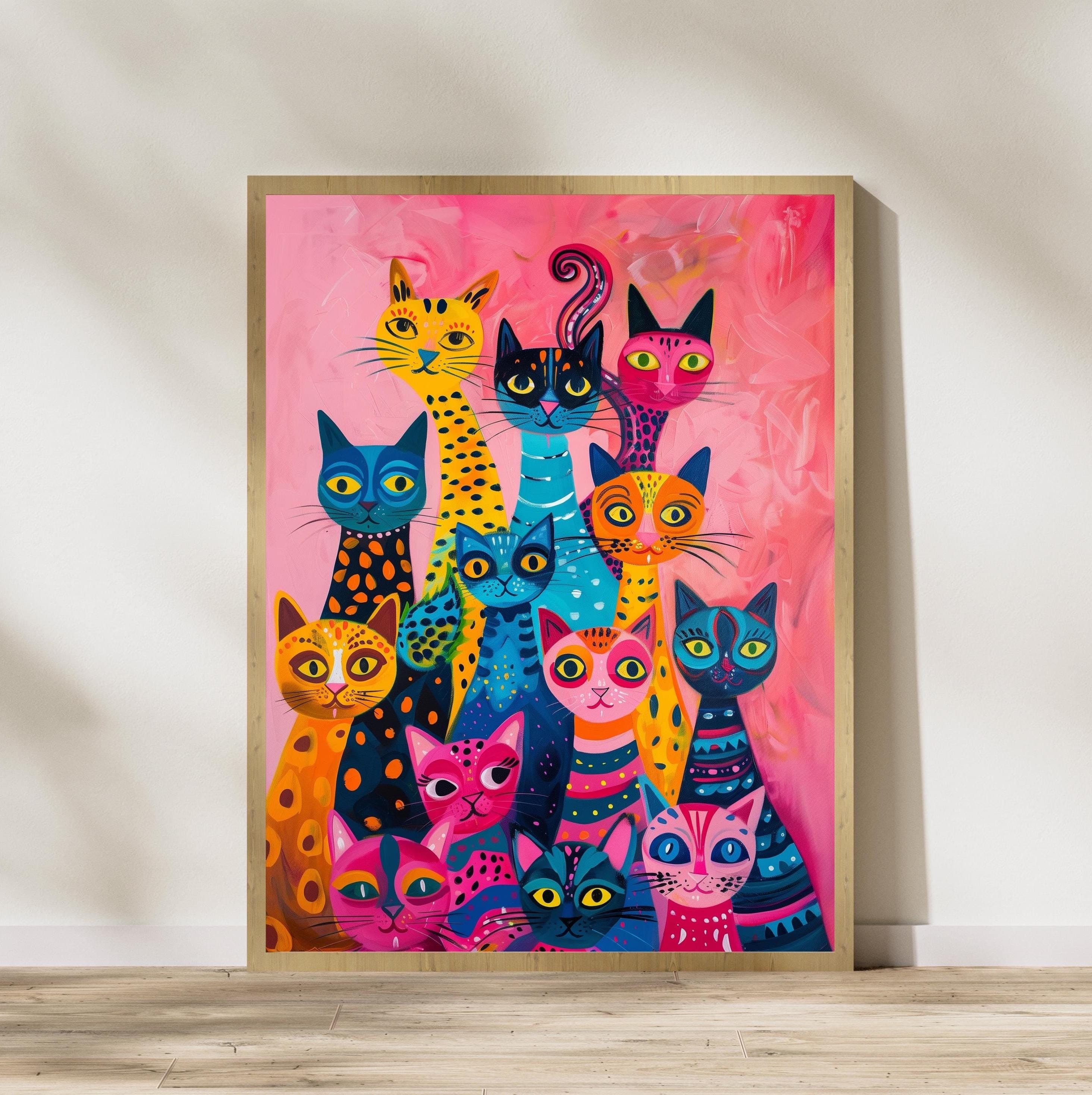 Cat Poster, Preppy Room Decor, Maximalist Wall Art, Pink Kitsch Aesthetic, Dopamine Decor, Printable Wall Art, Trendy Cute Apartment Decor