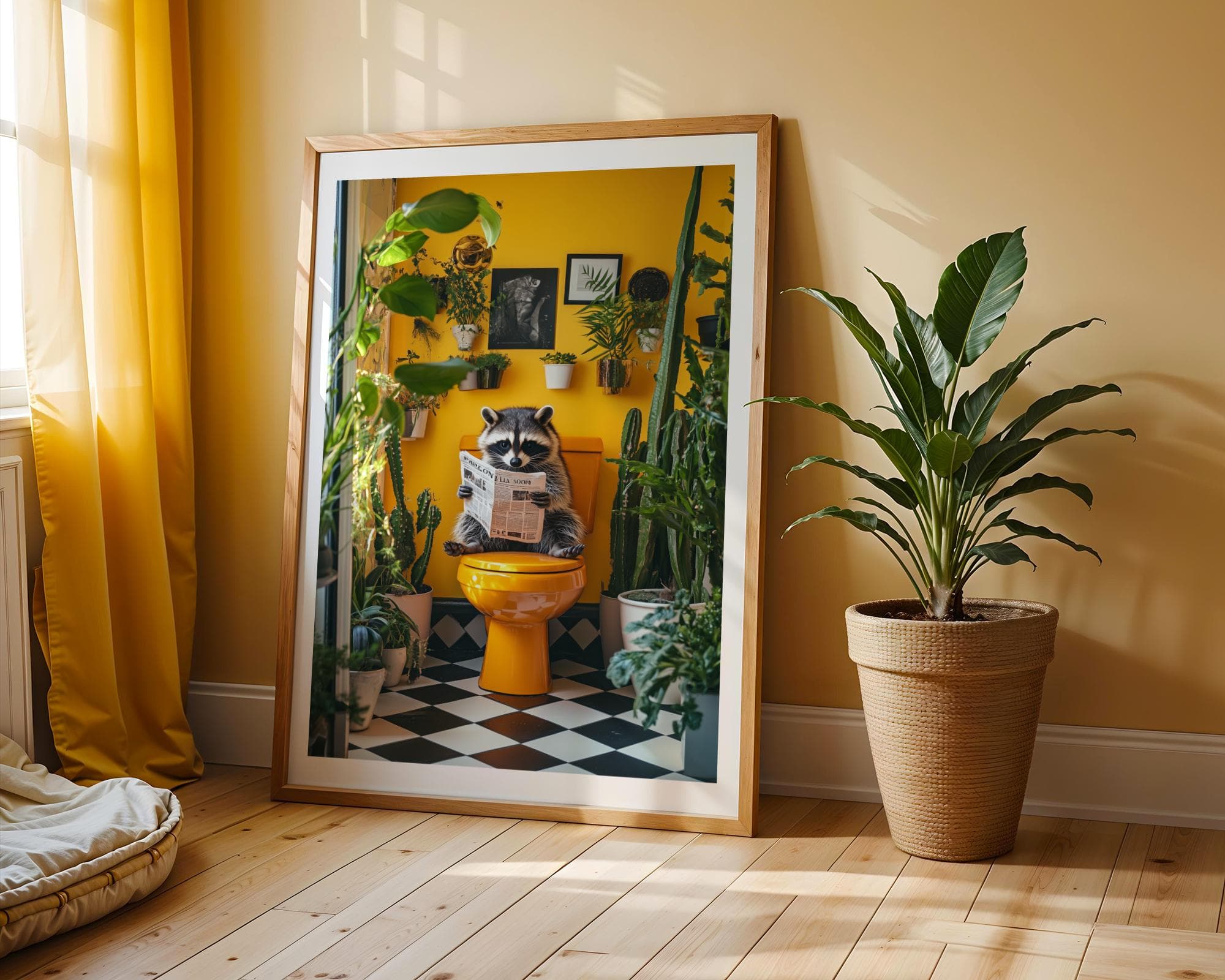 Cute Racoon on Toilet, Funny Bathroom Decor, Pintable Racoon, Funny Racoon Reading on Toilet, Humor Cute Racoon Poster, Kids Bathroom Prints - view 4