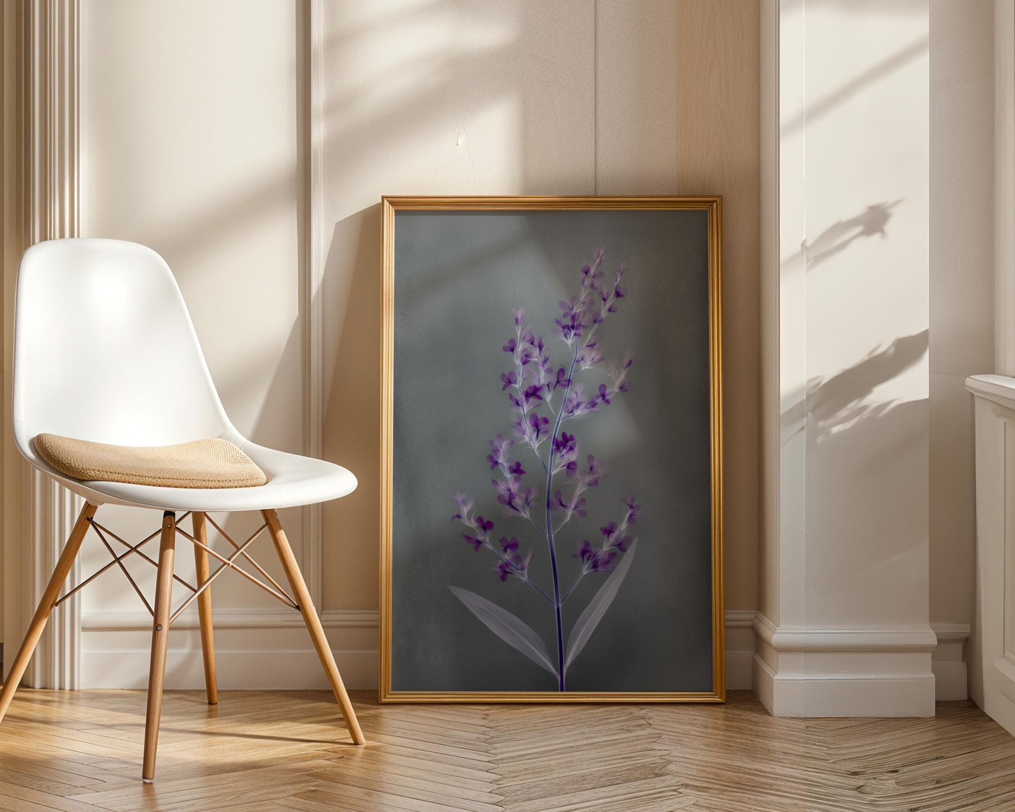 Purple Floral X-Ray Botanical Wall Art Print, Minimal Modern Flower Poster, X-Ray Floral Art, Violet Botanical Wall Decor, X ray Botanical - view 2