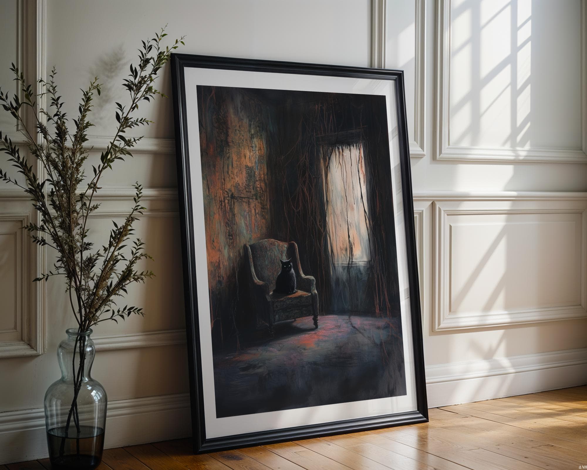 Gothic Black Cat Wall Art, Vintage Black Cat Wall Art, Mystical Cat and Moody Room Art, Moody Wall Art, Moody Digital Wall Art, Cat Poster - view 5