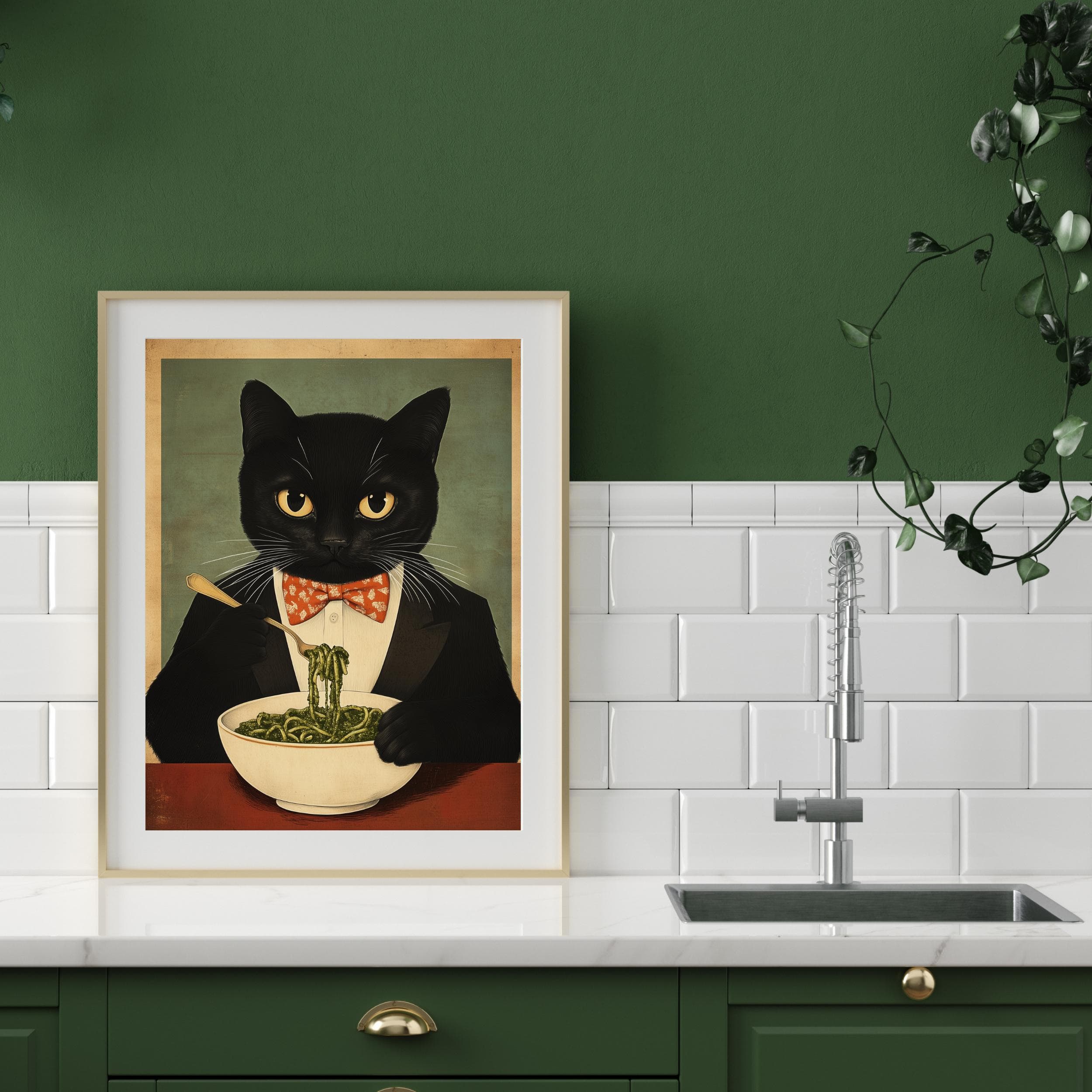 Black Cat Spaghetti Print – Quirky Retro Kitchen Wall Art (Digital Download) - view 6