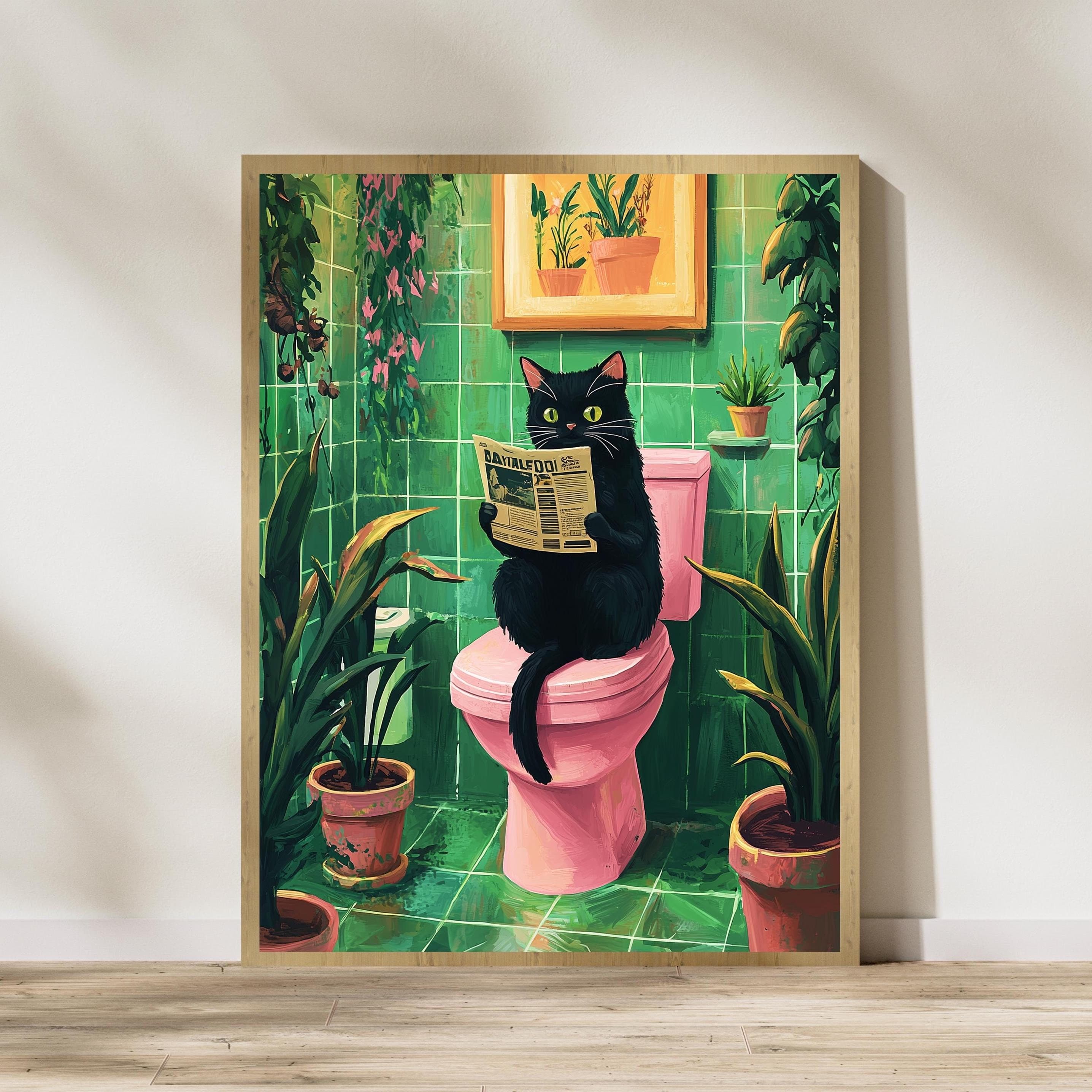 Bathroom Cat Print, Funny Posters, Funny Bathroom Wall Decor, Pink Toilet Bathroom Decor, Funny Cat Poster, Bathroom Wall Art, Toilet Poster