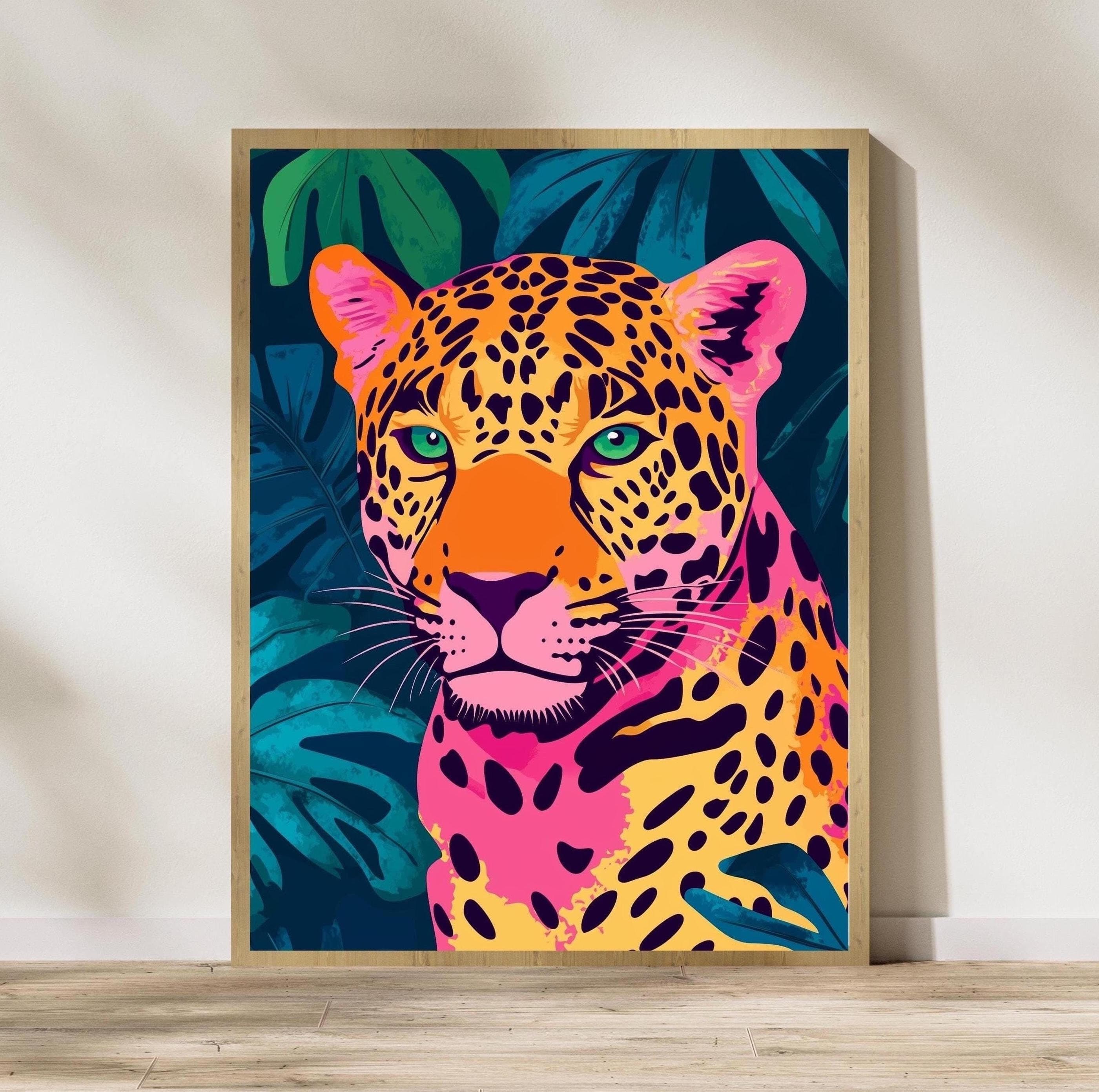 Pink Jaguar Wall Art, Eclectic Animal Wall Decor, Eclectic Animal Wall Art, Eclectic Pink Jaguar Print, Colorful Jaguar Wall Art, Pink Art
