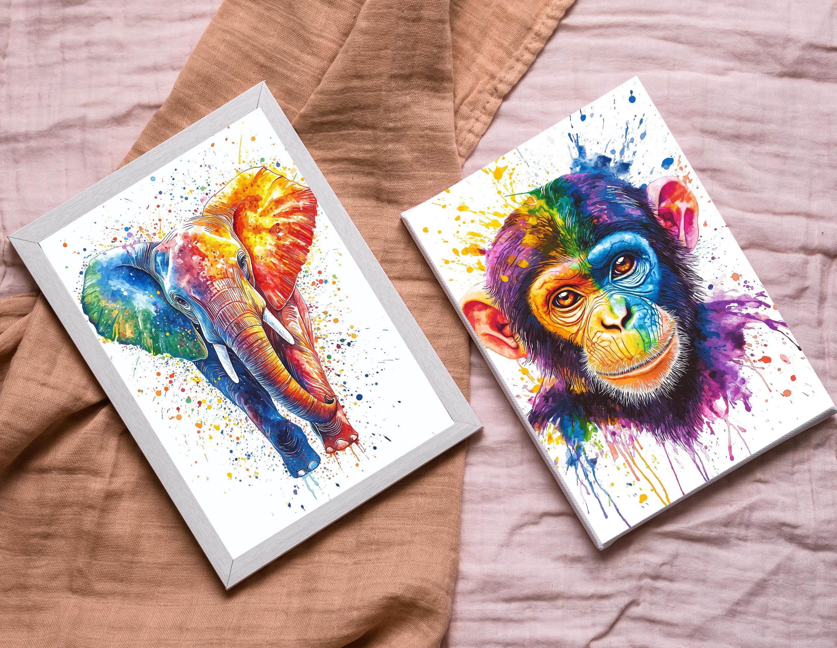 Set of 6 Safari Animals Watercolor Printable Art, Colorful Painting Wall Art, Nursery Children Gift, Rainbow Animal Wall Art, Tiger Poster - view 4