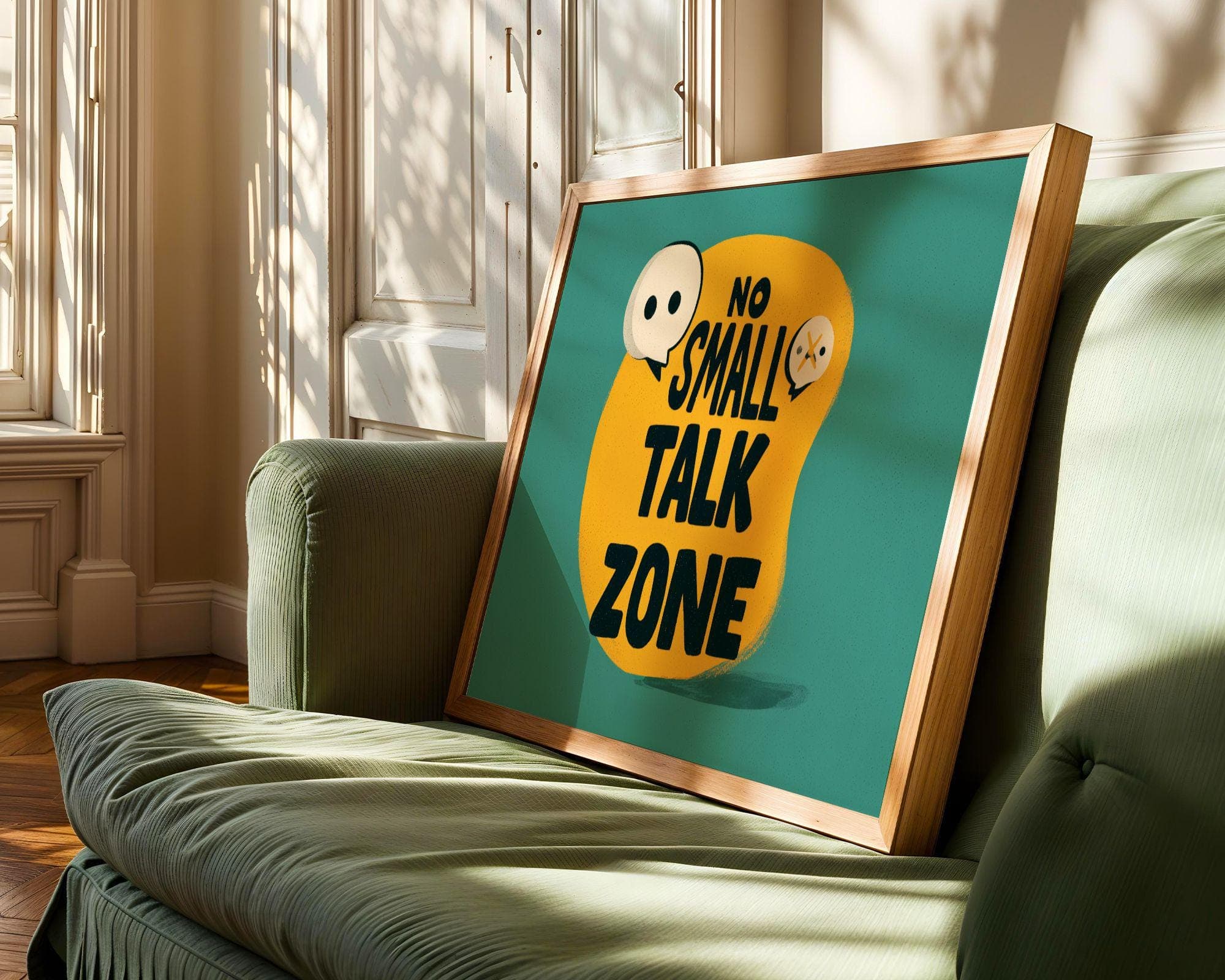 No Small Talk Zone Wall Art – Funny Quote Poster, Funny Office Wall Decor, Introvert Quote Print, Dorm Room Wall Decor, Quiet Space Sign - view 5