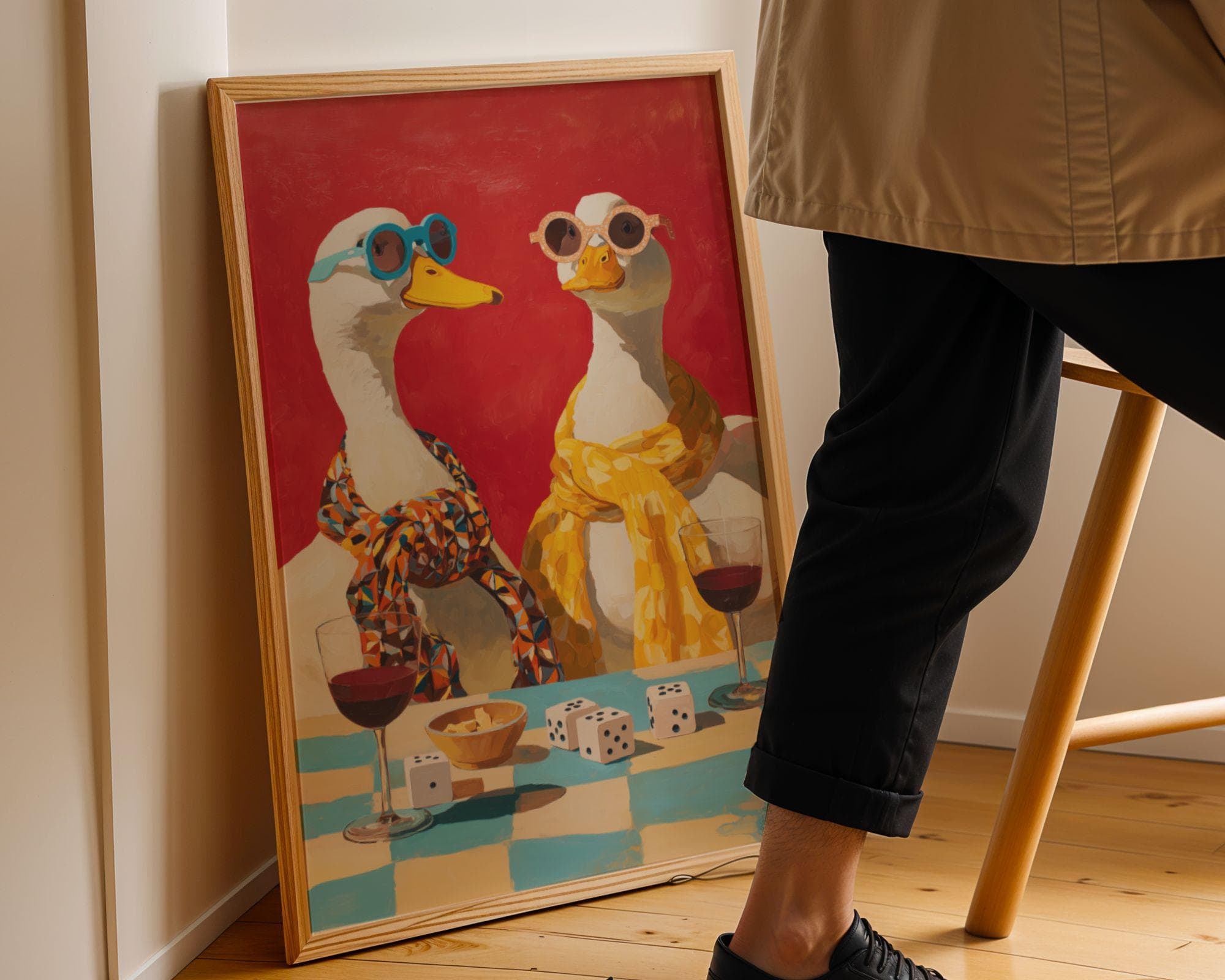 Funny Duck Wall Art Kitchen Decor, Retro Duck Couple Wall Art, Duck Wine Art Kitchen Decor, Duck Wine Art Kitchen Decor, Quirky Animal Print - view 6