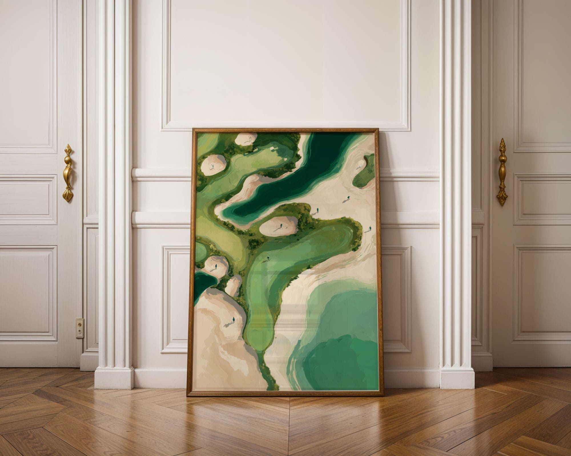 Aerial Coastal Golf Print, Green Golf Course Poster – Impressionist Nature Art, Aerial Golf Wall Print, Abstract Digital Art, Golf Lover art