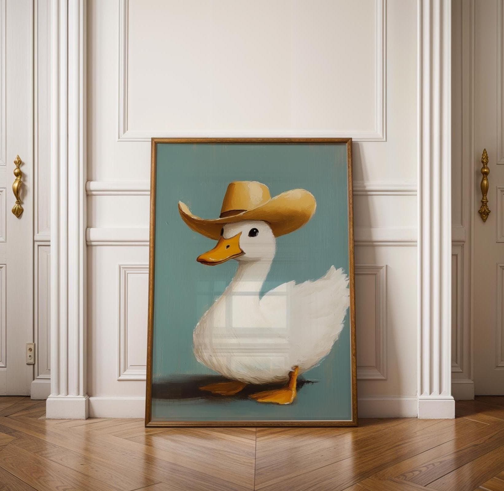 Cowboy Duck Print, Pink Western Nursery Art (Digital)