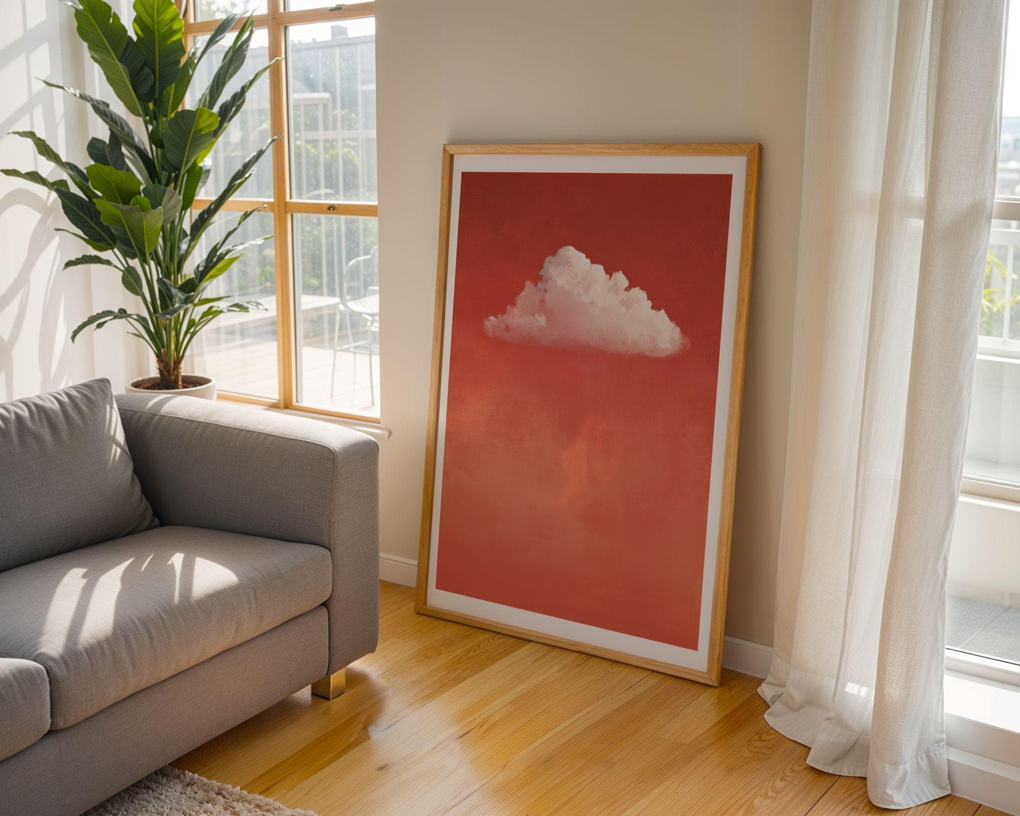 Pink Cloud on Coral – Minimal Wall Art, Scandinavian Wall Decor, Orange Wall Decor, Orange Prints, Soft Pink Cloud Poster, Digital Art - view 7