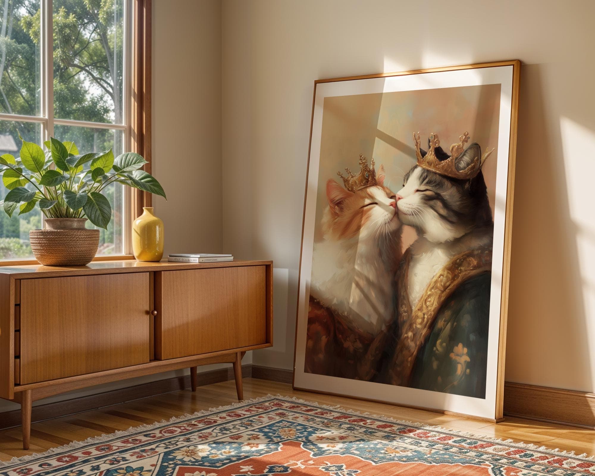 Royal Cat Couple Wall Art, Cat Couple Painting, Quirky Cat Poster, Regal Cats Painting, Whimsical Couple Decor, Fantasy Art, Cat Print - view 2