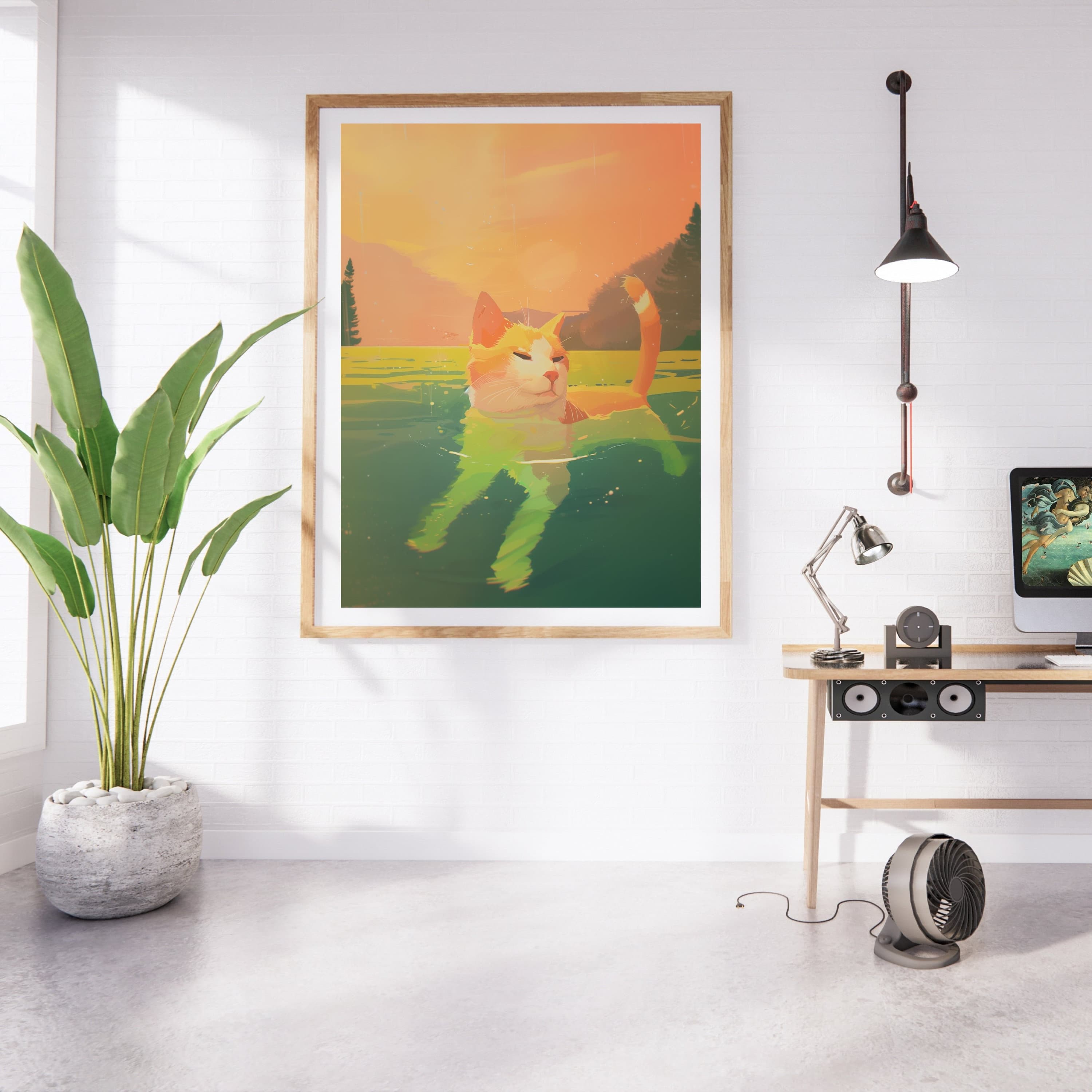 Ginger Cat Swimming Poster, Colorful Cat Wall Art, Unique Animal Art for Cat Lovers, International Cat Day, Cute Cat Art, Ginger Cat Poster - view 2
