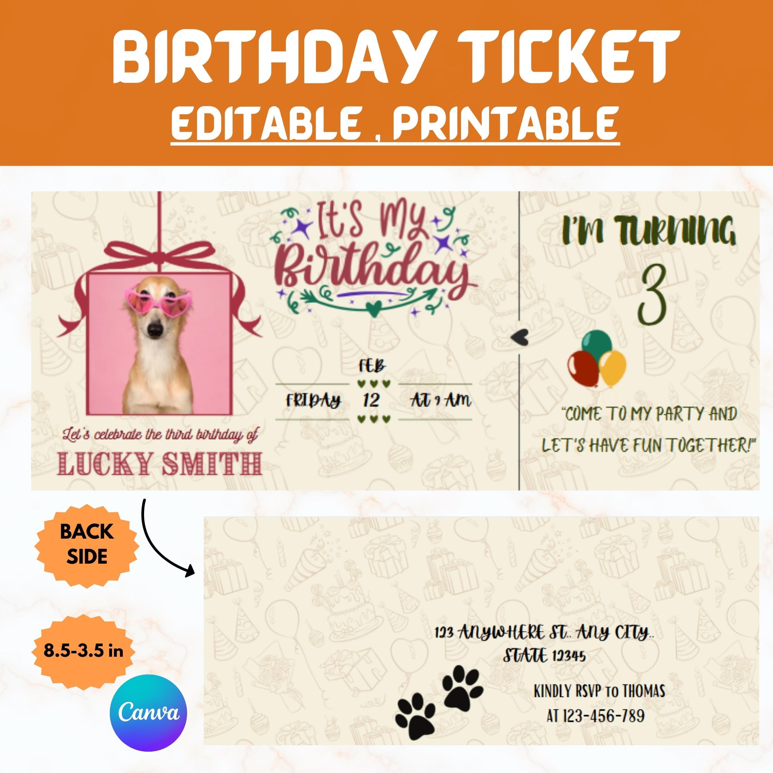 Pet Birthday Invitation, Pet Birthday Invite, Dog, Cat Birthday Invitation, Pet Invitation, Quirky Dog Birthday, Editable, Bhirtday Invite