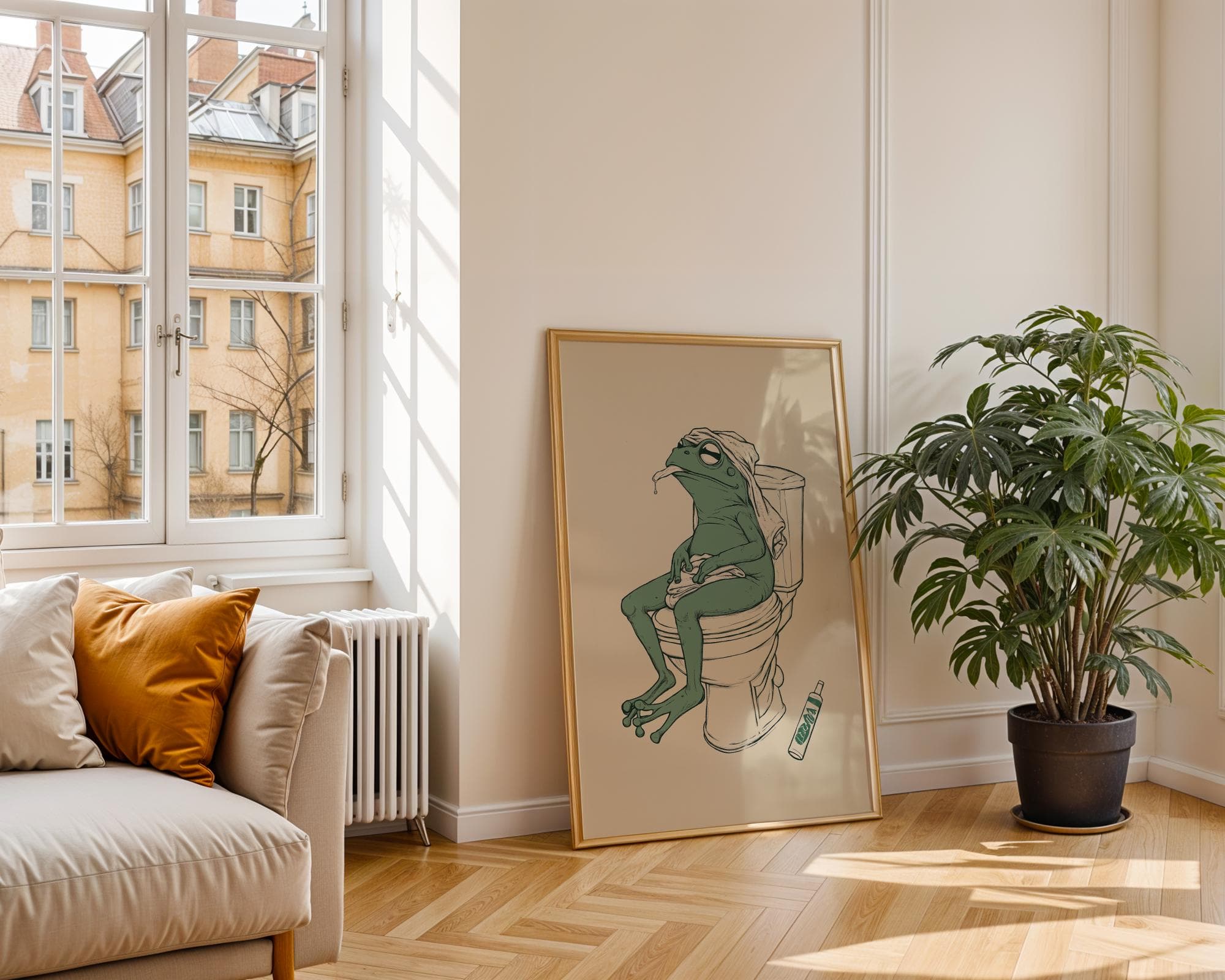Frog on Toilet Green Art Print, Retro Frog Poster, Vintage Print, Funny Bathroom Art, Digital Download, Frog Art Print, Toilet Art Print - view 3