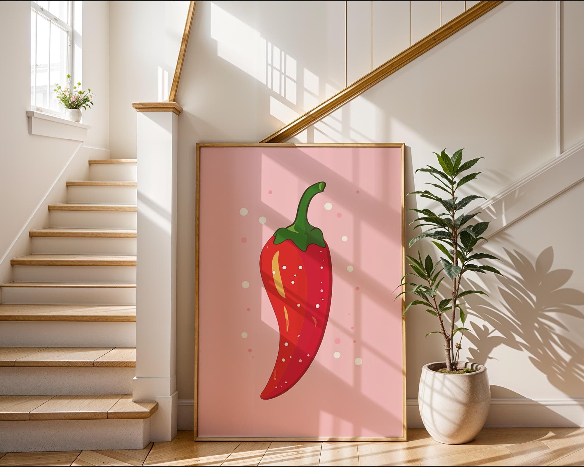 Chili Pepper Wall Art | Vintage Print | Red Hot Chili Pepper Art | Kitchen Decor | Trendy Art | Digital | Pink Wall Decor | PRINTABLE - view 2