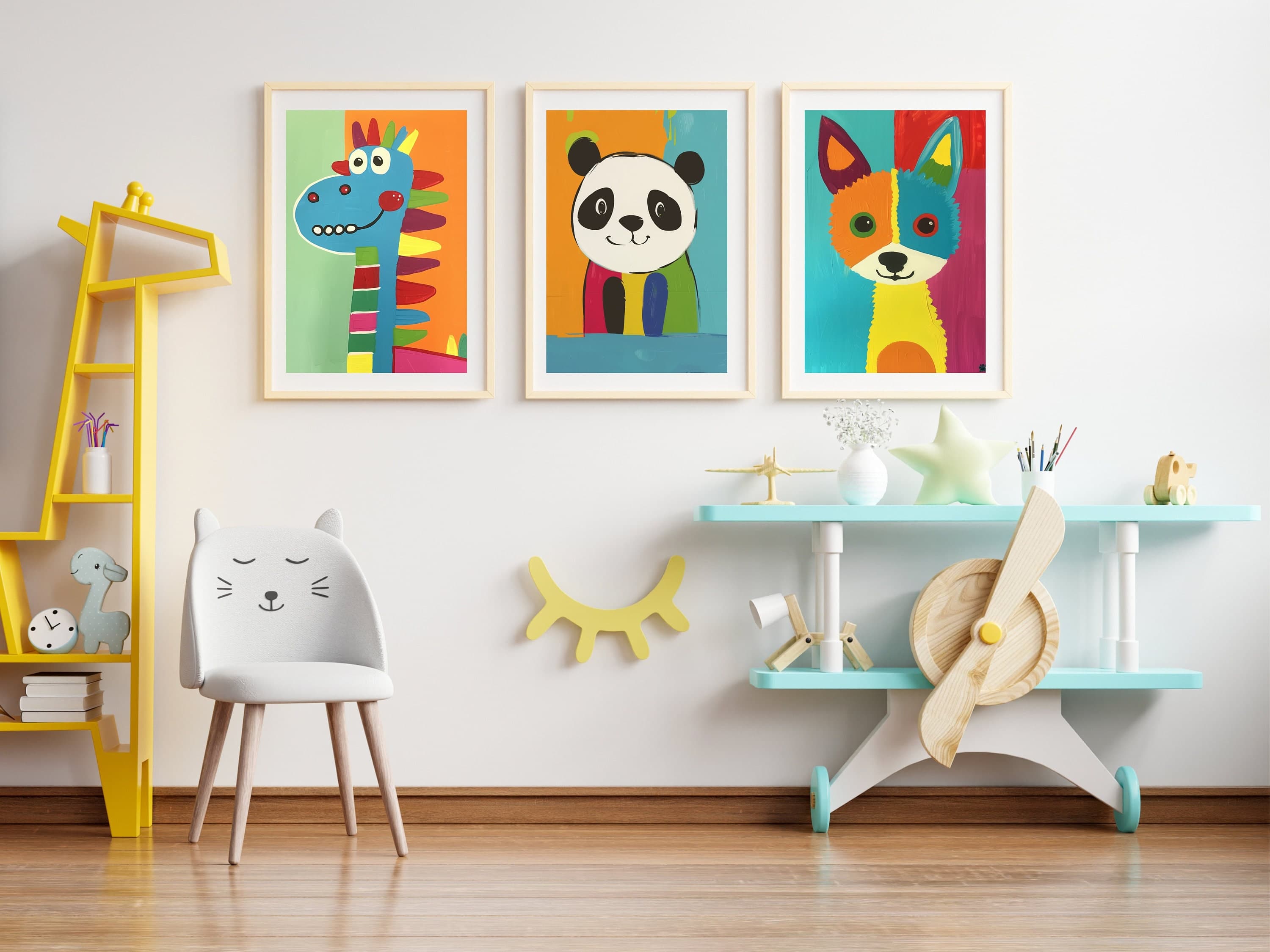 Colorful Animal Prints Set, Colorful Painting , Nursery Wall Art, Cute Baby Room Decor, Playroom Prints, Colorful Nursery Decor, Set of 30 - view 7