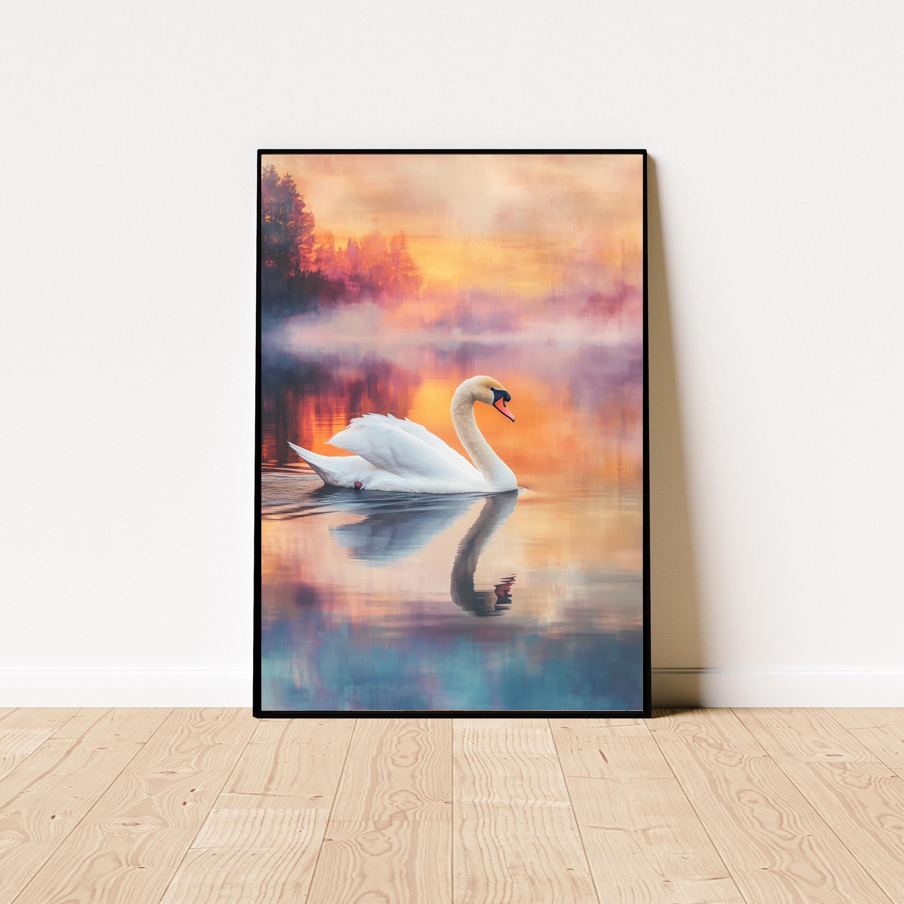 Swan Art Print, Wildlife Art Print, Maximalist Wall Art, Antique Swan Wall Art, Pastel Farmhouse Nursery Painting, White Swan Art Print