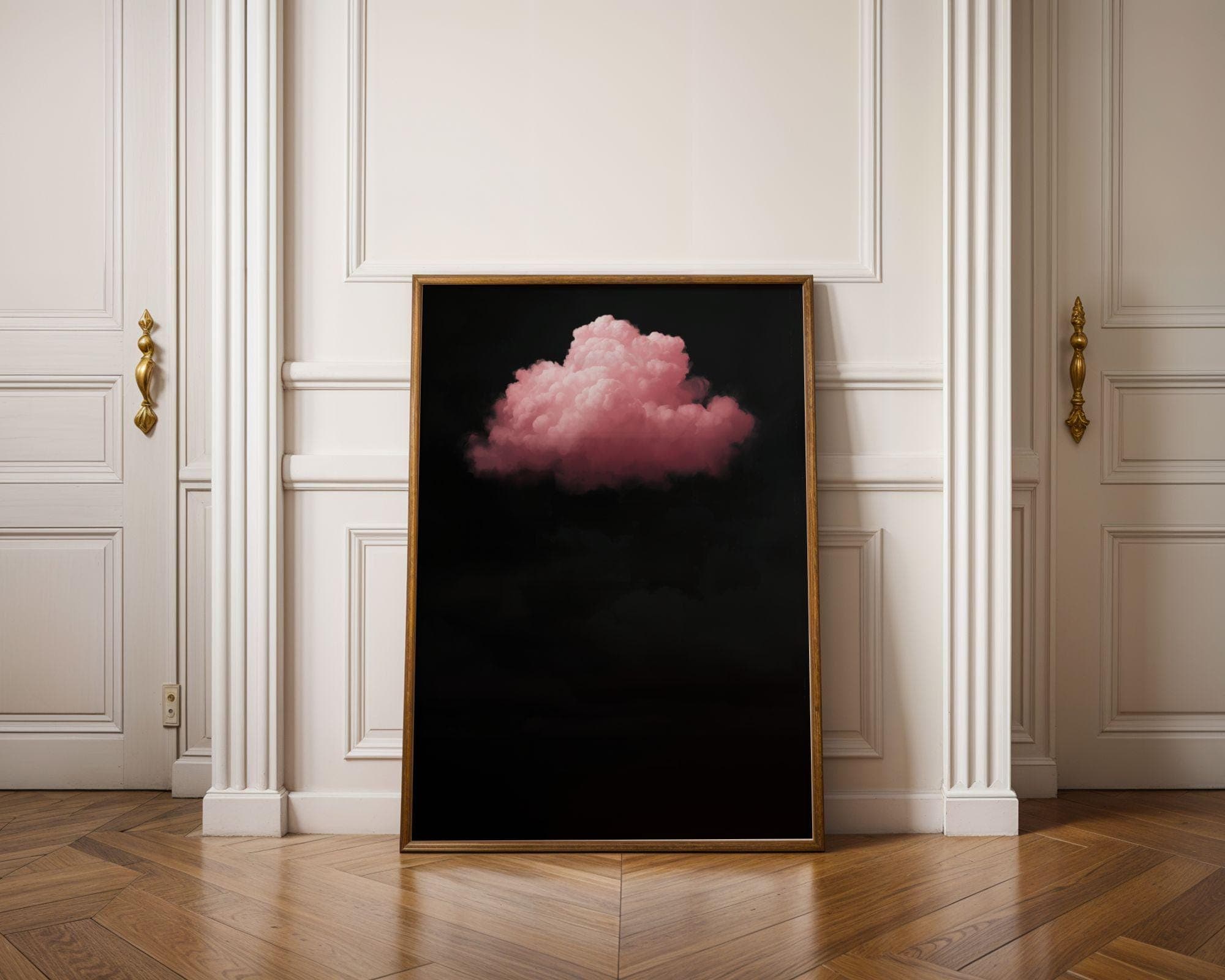 Pink Cloud on Black – Minimalist Wall Art, Floating Pink Cloud, Dark Aesthetic Decor, Minimal Surreal Art, Surreal Cloud Print, Digital Art - view 2