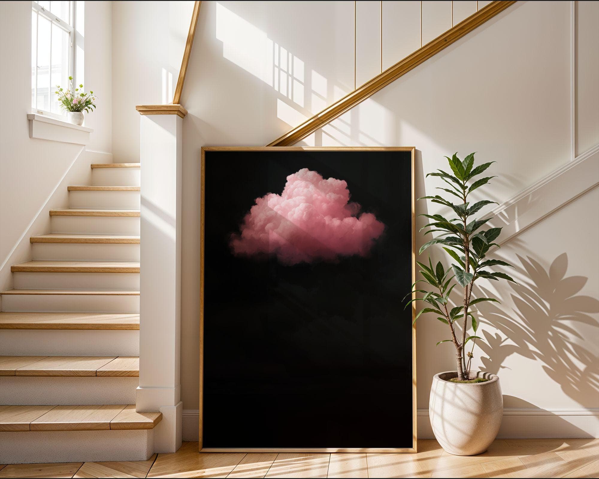 Pink Cloud on Black – Minimalist Wall Art, Floating Pink Cloud, Dark Aesthetic Decor, Minimal Surreal Art, Surreal Cloud Print, Digital Art - view 6