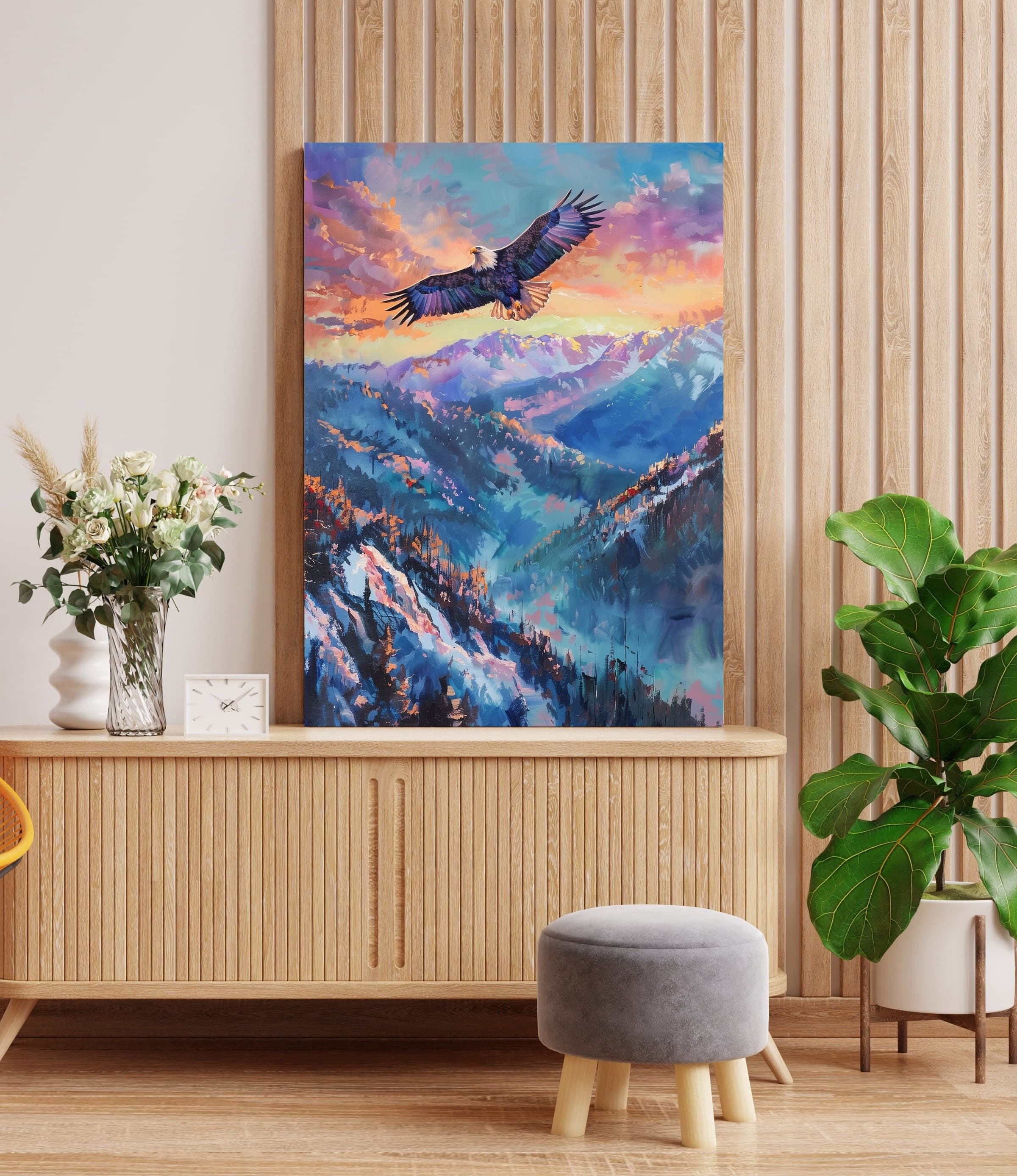Eagle Flying Mountain Poster, Oil Painting, Eagle Landscape Poster, Wildlife Wall Art, Eagle Soaring, Colorful Mountain Landscape Poster - view 4