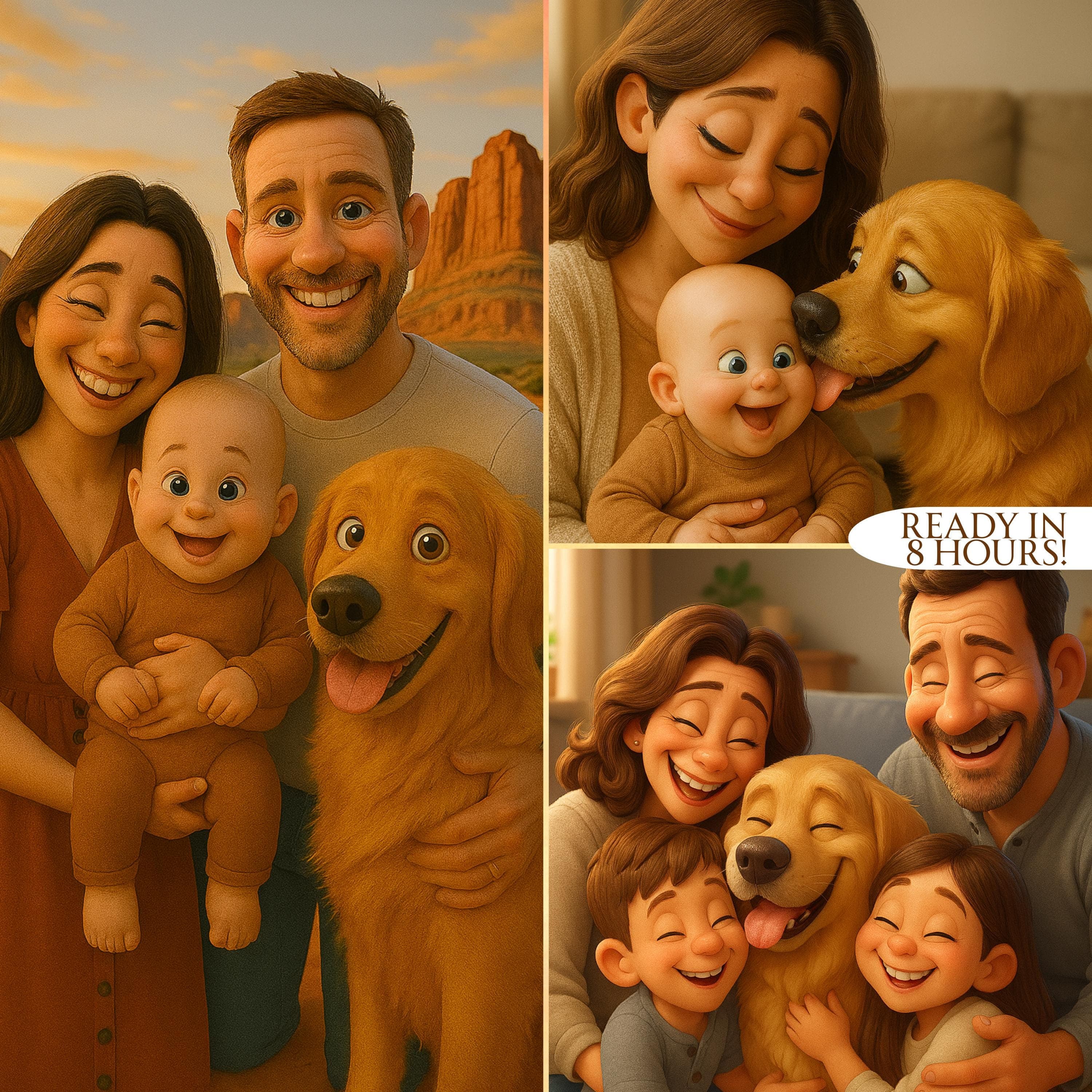 Personalized Cartoon Family Portrait, Custom Family Gift, Personalized Digital Art of Couples, Funny Cartoon Art Gift,Emotional Dog Mom Gift