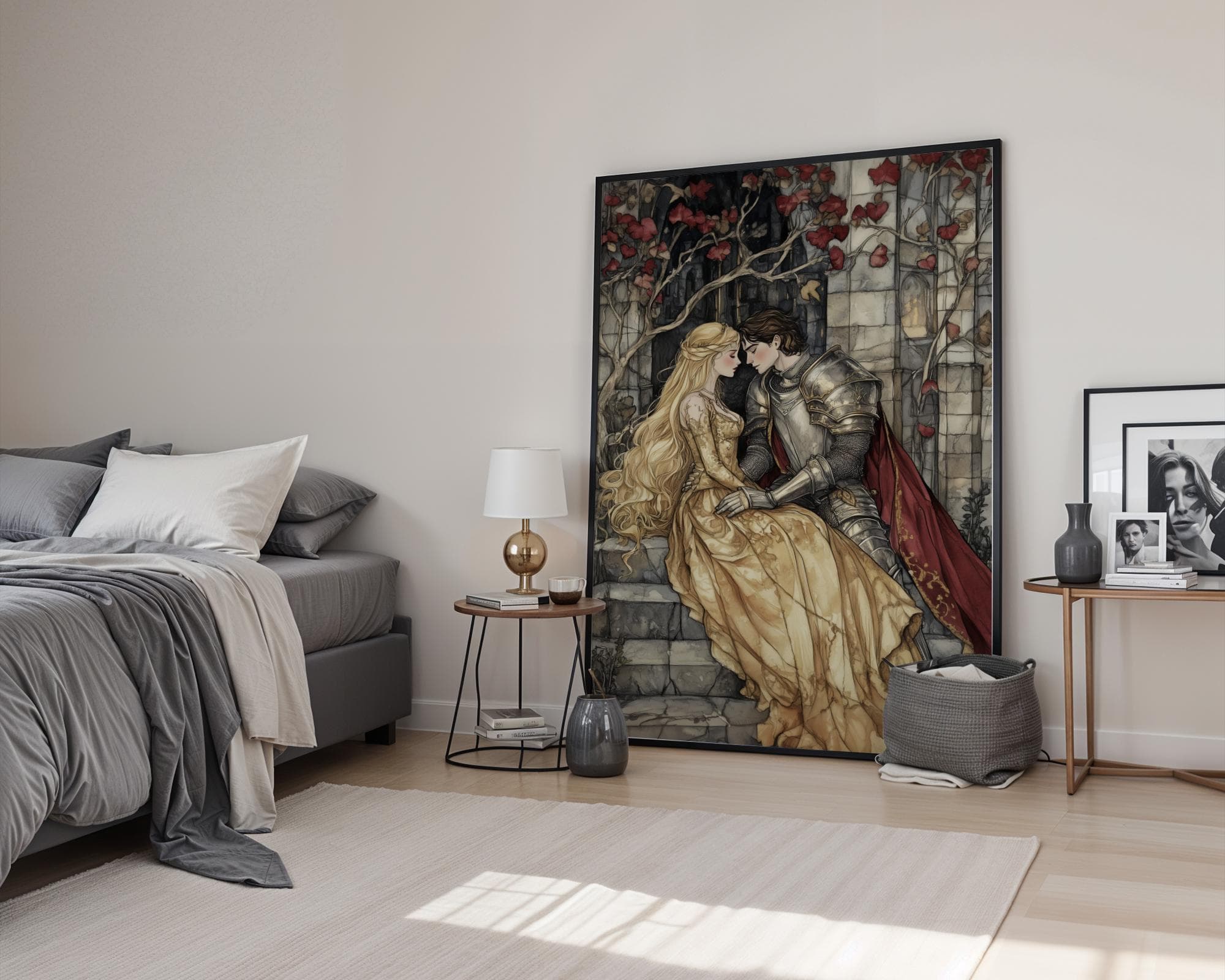 Medieval Knight Art Print, Medieval Princess Art Print, Romantic Fairytale Digital Print, Medieval Love Print, Medieval Lovers Digital Art - view 6