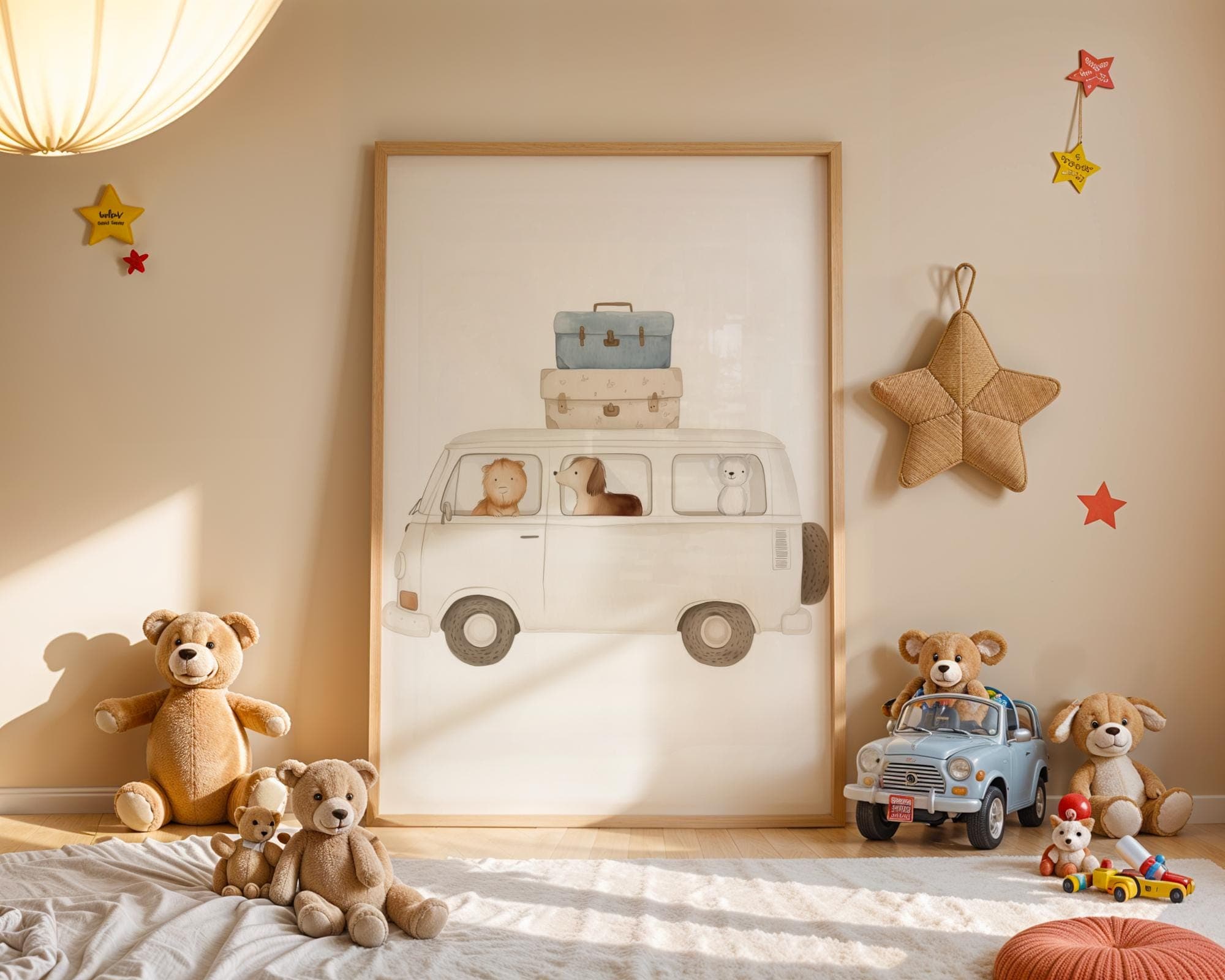 Boho Animal Van Art, Soft Neutral Aesthetic Art, Nursery and Kids’ Room Decor, Watercolor Animal Road Trip Art, Nurserywall Art, Printable - view 4