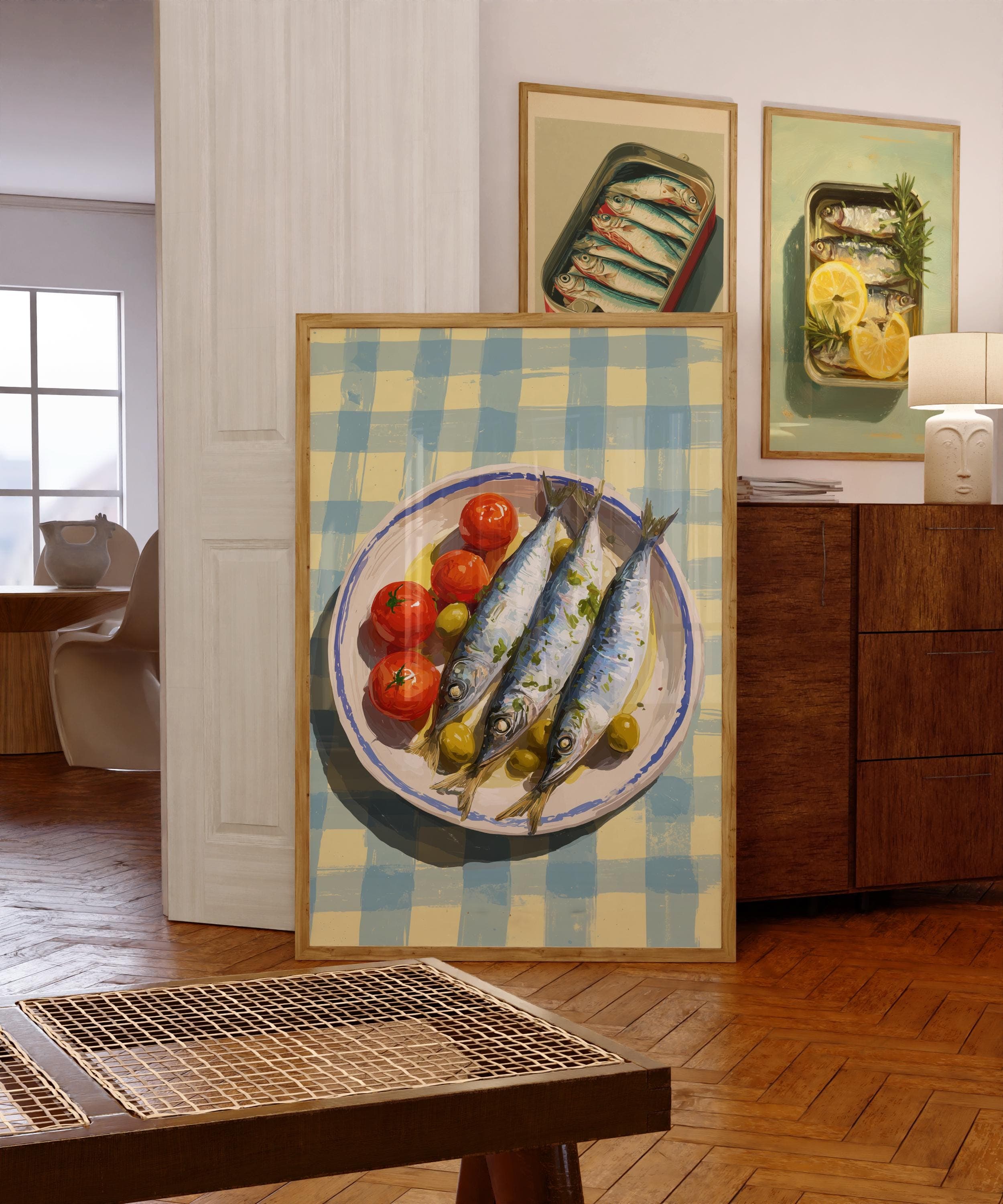 Mediterranean Sardine Plate Wall Art, Sardines Painting, Digital Download, Rustic Kitchen Wall Art, Sardines Kitchen Art, Sardines Art