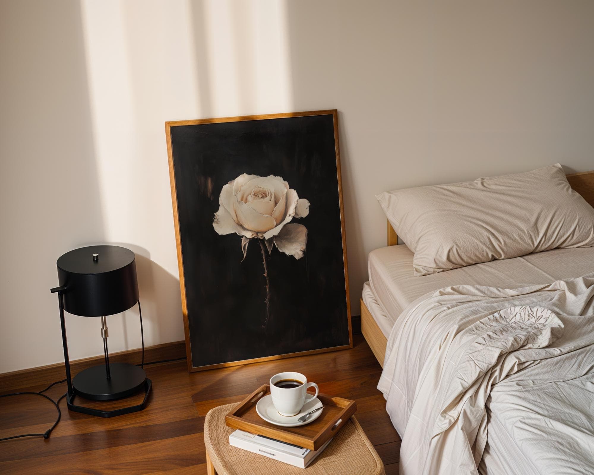Faded Rose Portrait Print, White Rose Wall Art ā Minimalist Oil Painting Floral Print, White Botanical Flower Print, Moody Floral Print - view 5