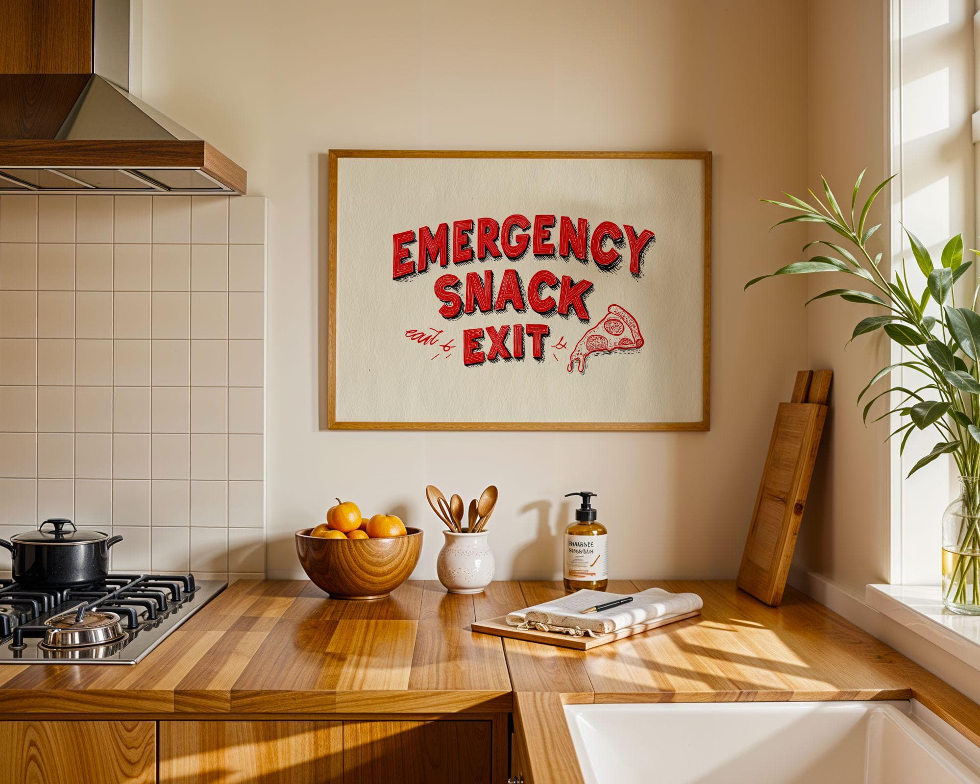 Emergency Snack Poster, Funny Kitchen Wall Art Print, Funny Food Wall Art, Bar Cart Decor, Food Quote Wall Art, Cafe Wall Decor, Digital Art - view 2