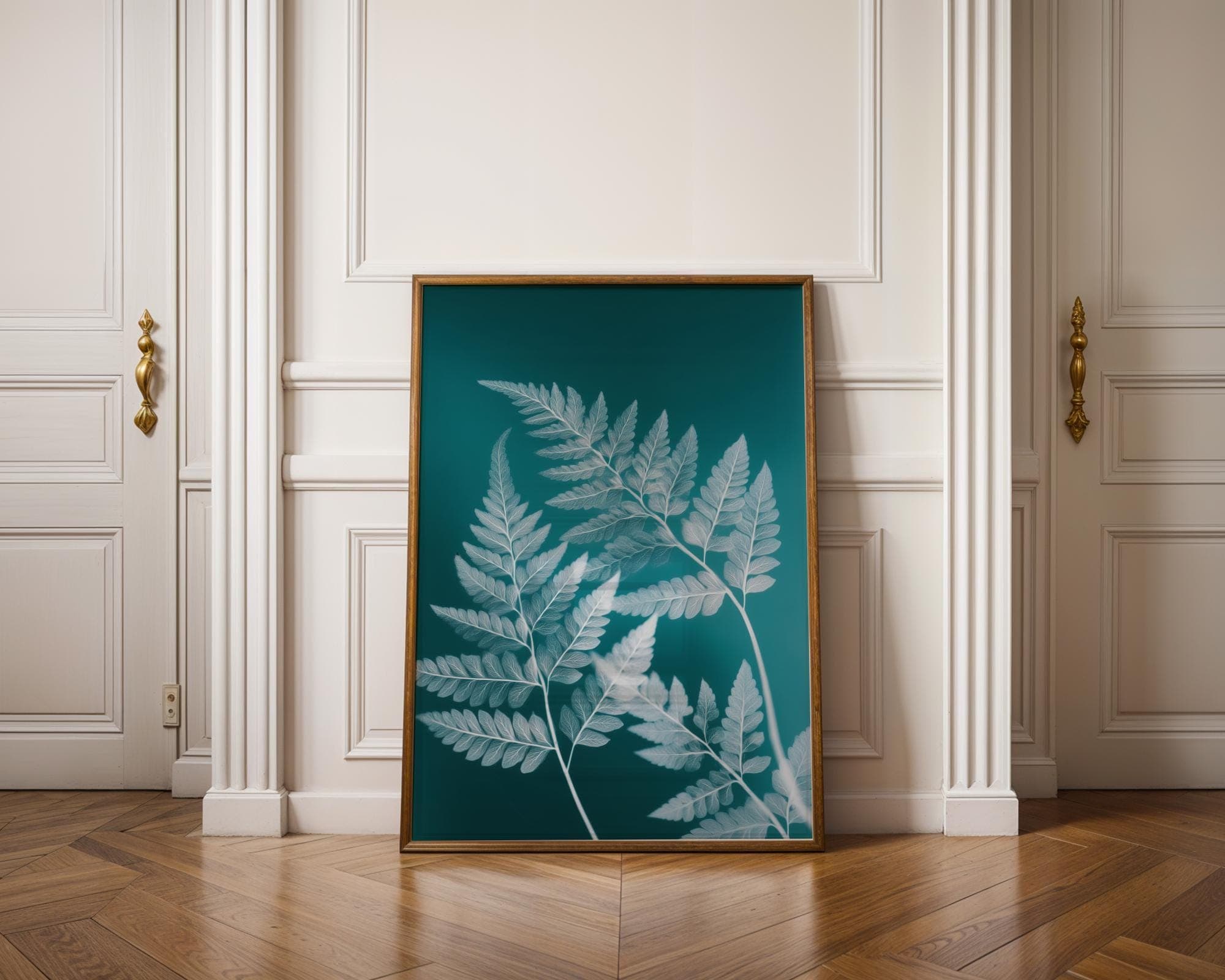 X Ray Fern Leaf Wall Art Botanical Blue Radiograph Print Nature Inspired Minimal Decor, eal Background Home Art, Modern Nature Print