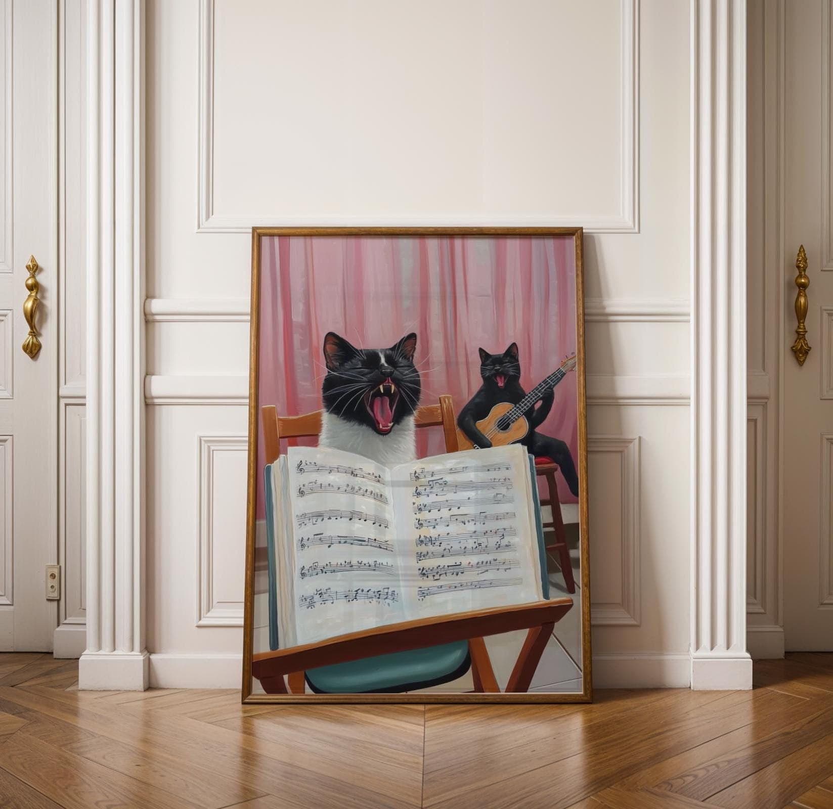Funny Singing Cats Wall Art, Music Lover Decor, Cute Cat Poster, Opera Cat and Guitar Art, Cat Lover Gift, Quirky Home Decor, Dopamine Print