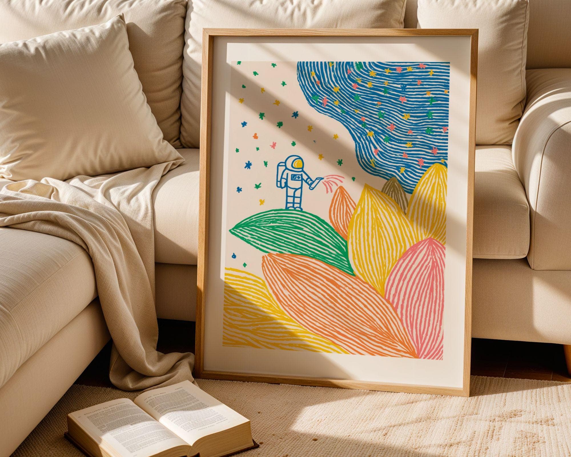 Astronaut Wall Art, Astronaut and Stars Poster, Abstract Galaxy Wall Print, Cosmic Explorer Art, Space Garden Wall Art, Whimsical Wall Art - view 2