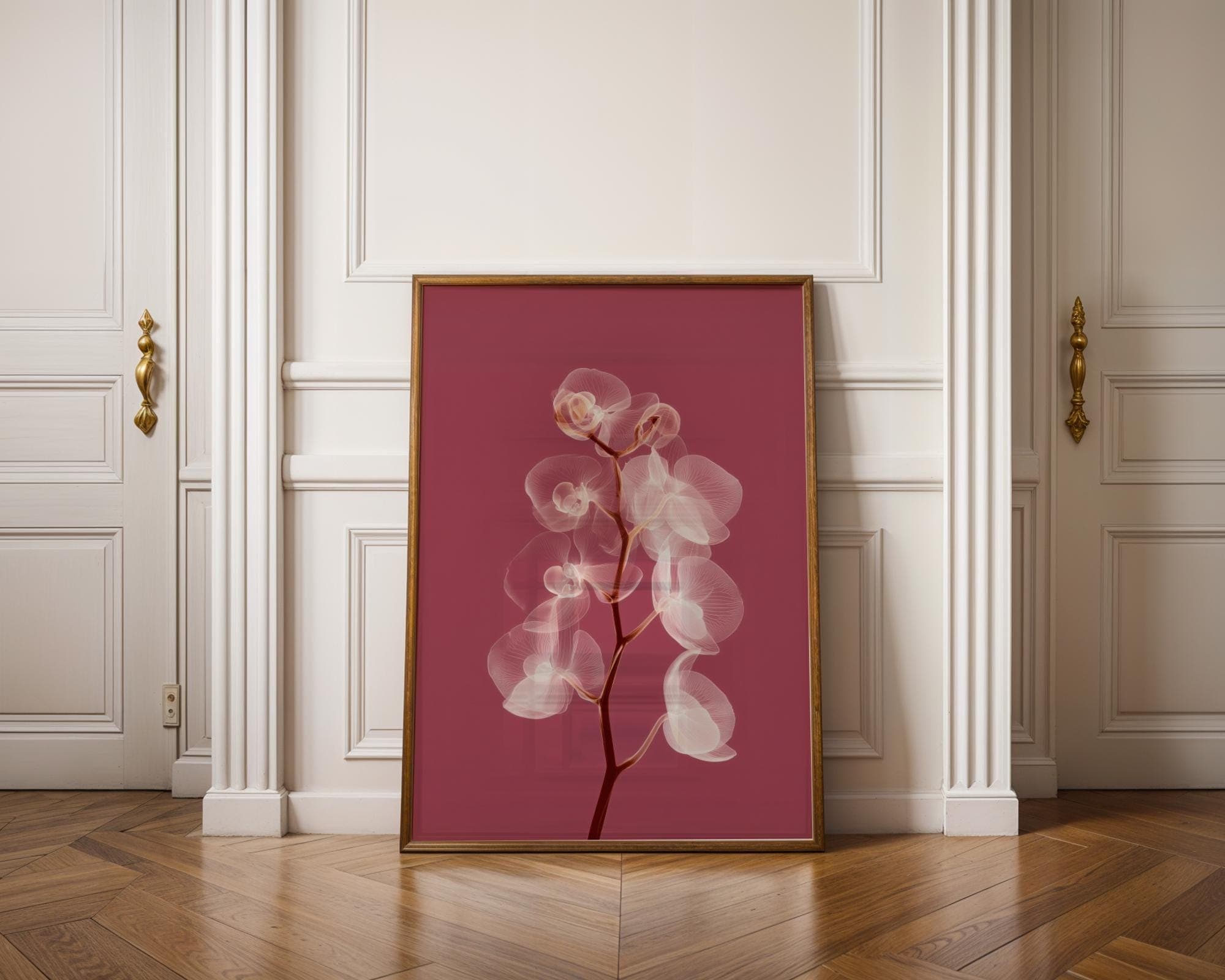 X Ray Orchid Flower Wall Art Botanical Radiograph Pink Orchid Print Minimal Elegant Decor, Modern Botanical Poster, White Floral Wall Decor