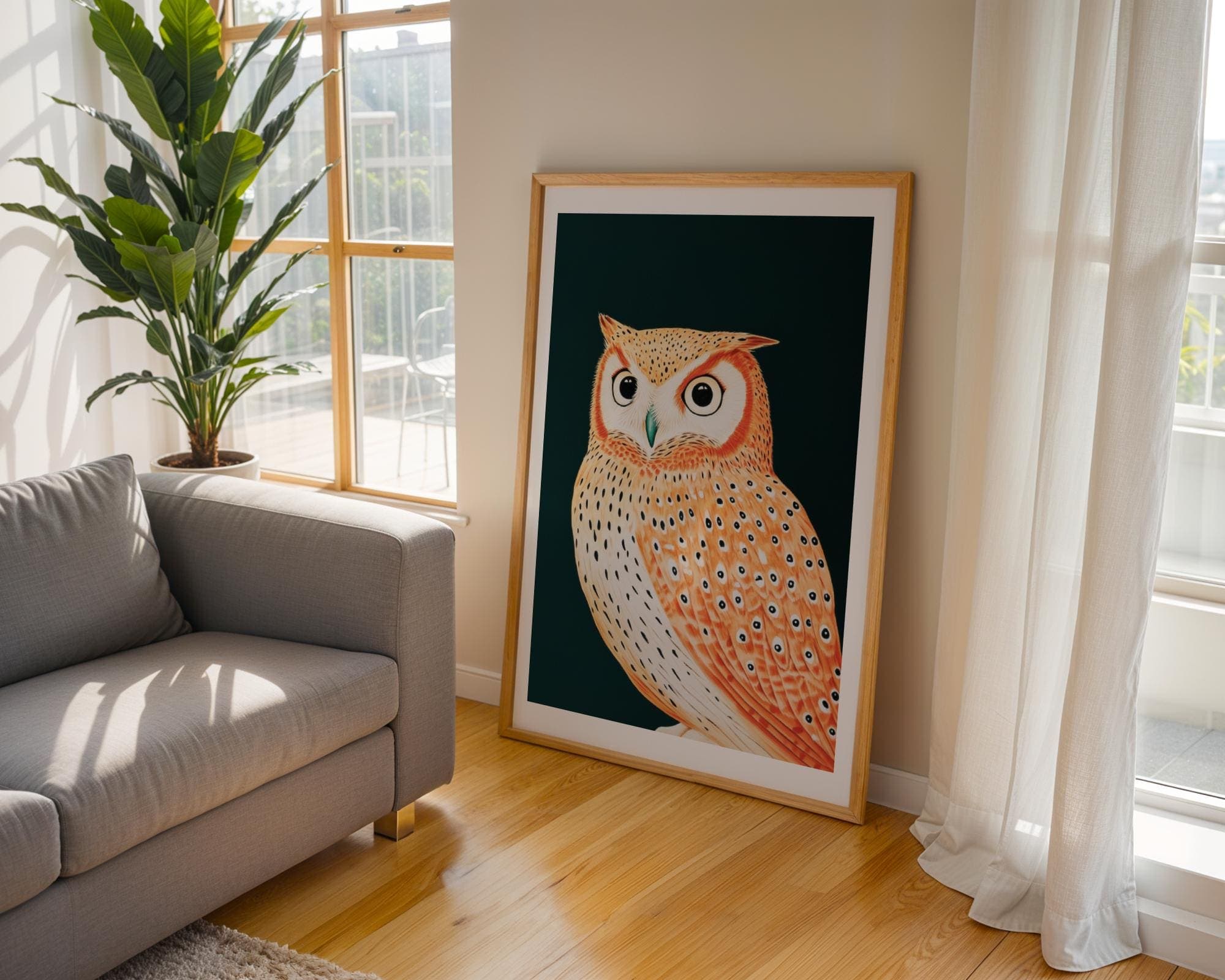 Owl Wall Art Print, Forest Animal Wall Poster, Scandinavian Owl Wall Decor, Orange Owl Art, Scandinavian Wall Poster, Digital Download - view 5