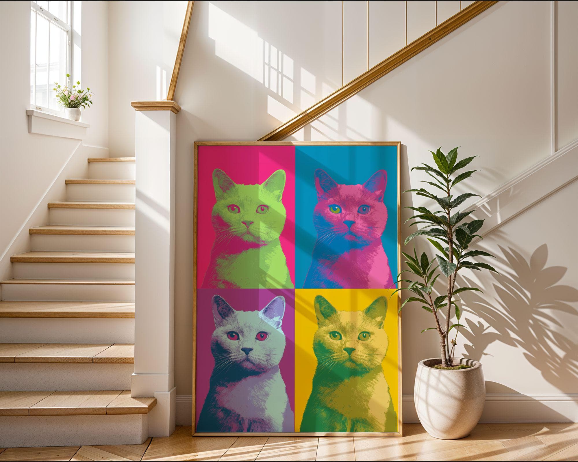 Pop Art Cat Quad, Colorful Wall Art, Pop Art Cat Wall Art, Colorful Cat Wall Decor, Quirky Cat Decor, Retro Cat Wall Poster, Funky Wall Art - view 10