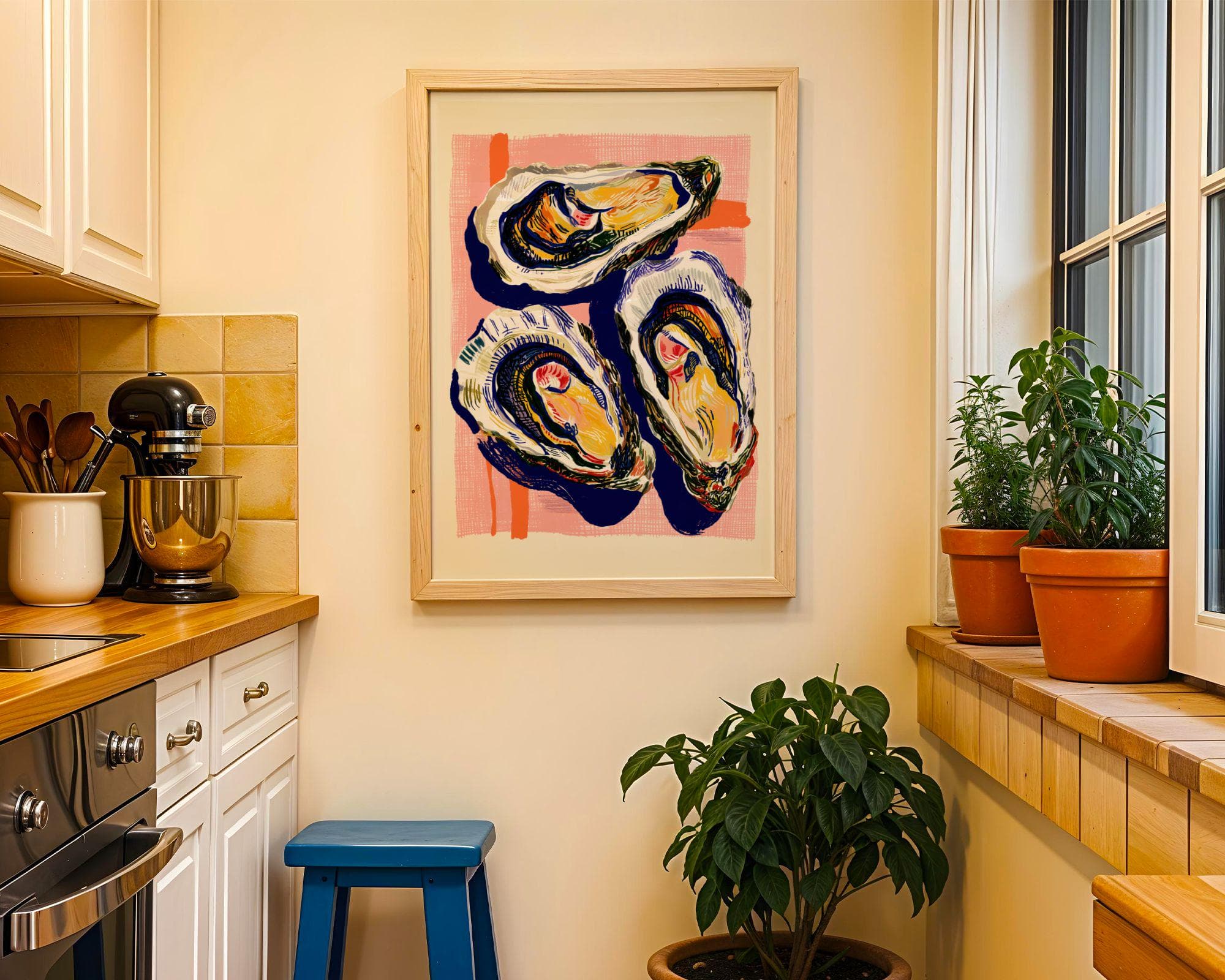 Colorful Oyster Wall Art Print, Coastal Kitchen Decor, Modern Seafood Illustration, Nautical Beach House Wall Art, Oyster Print, Digital Art - view 4