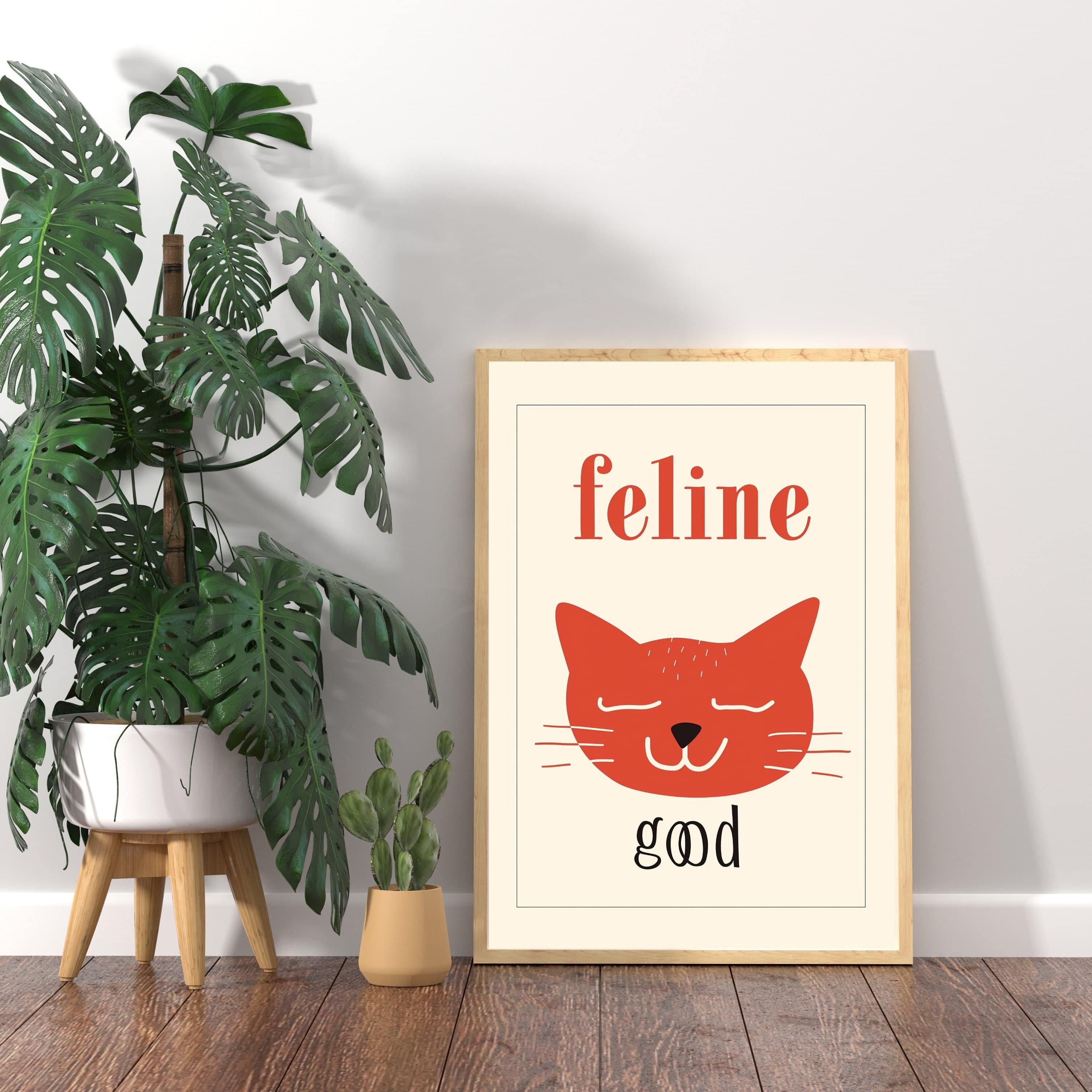 Feline Good Poster, Colorful Cat Wall Art, Cat Poster, Cat Digital Wall Art Print, Cute Kitten illustration, Cat Lover Gift, Cat Printable